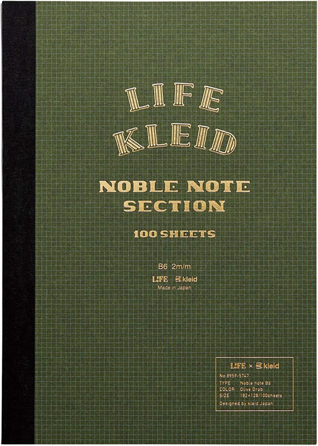Kleid 8959 Life x Kleid Noble Notebook, B6, 0.08 inch (2 mm) Grid