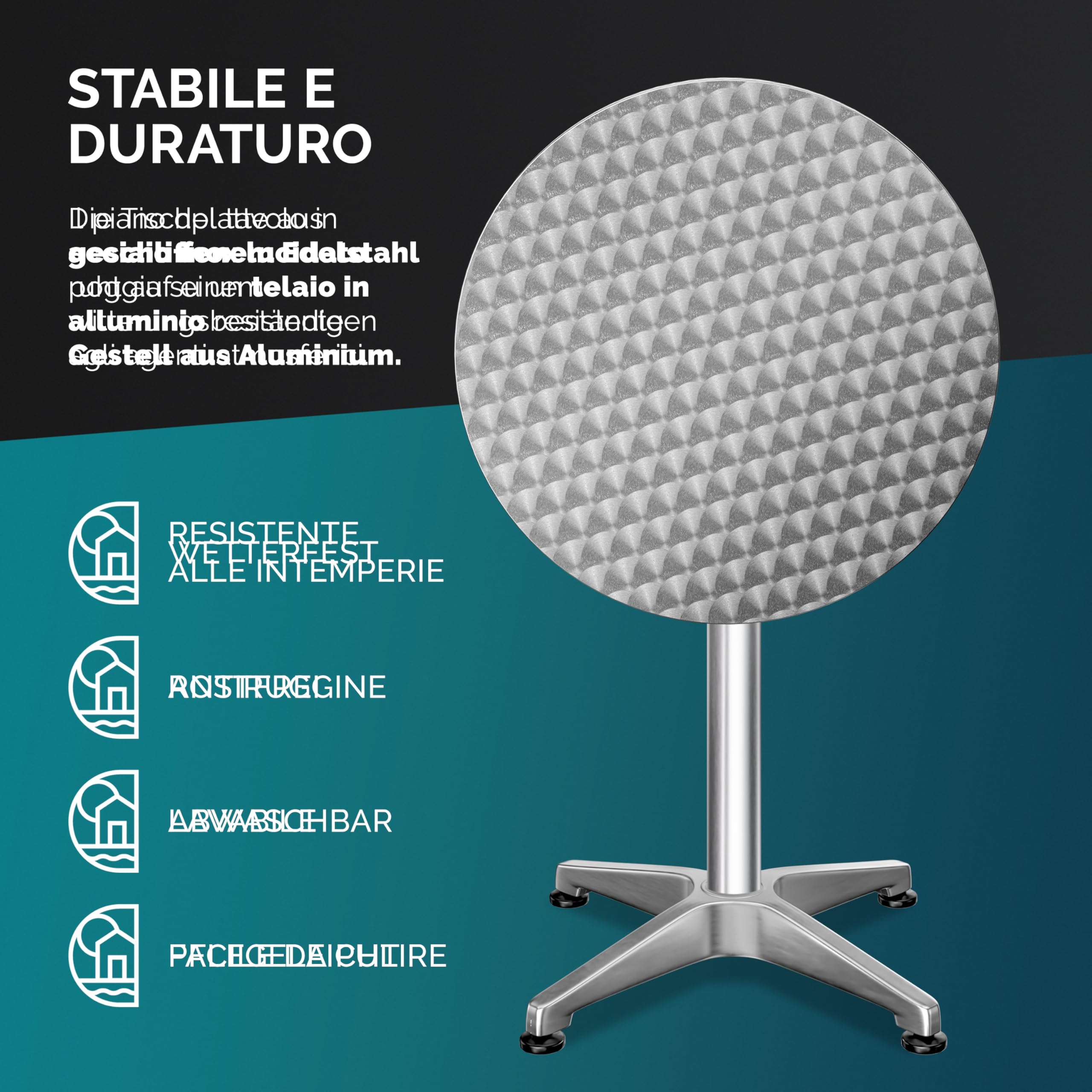 Casaria Set 2 Tavoli da Bar Altezza Regolabile 70cm / 115cm Alluminio | Rotondo, Ø 60cm, Tavoli Giardino Bistrot, per Interno ed Esterno, Robusti e Facili da pulire, 2 Pezzi, Ristorante, Bar
