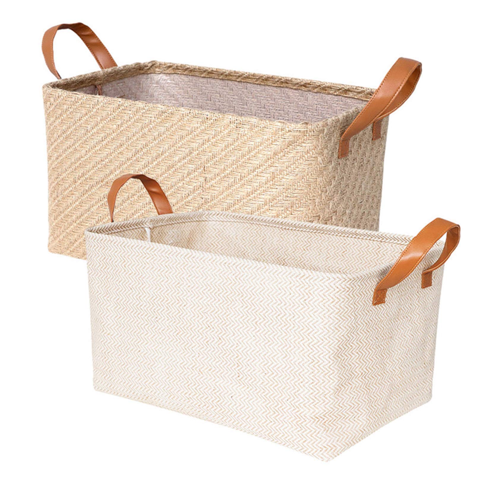 YWMEAC Foldable Woven Storage Basket with Handle, 2Pcs Storage Basket Home Box Organizer Laundry Baskets Sundries/a/L48*W33*H26Cm