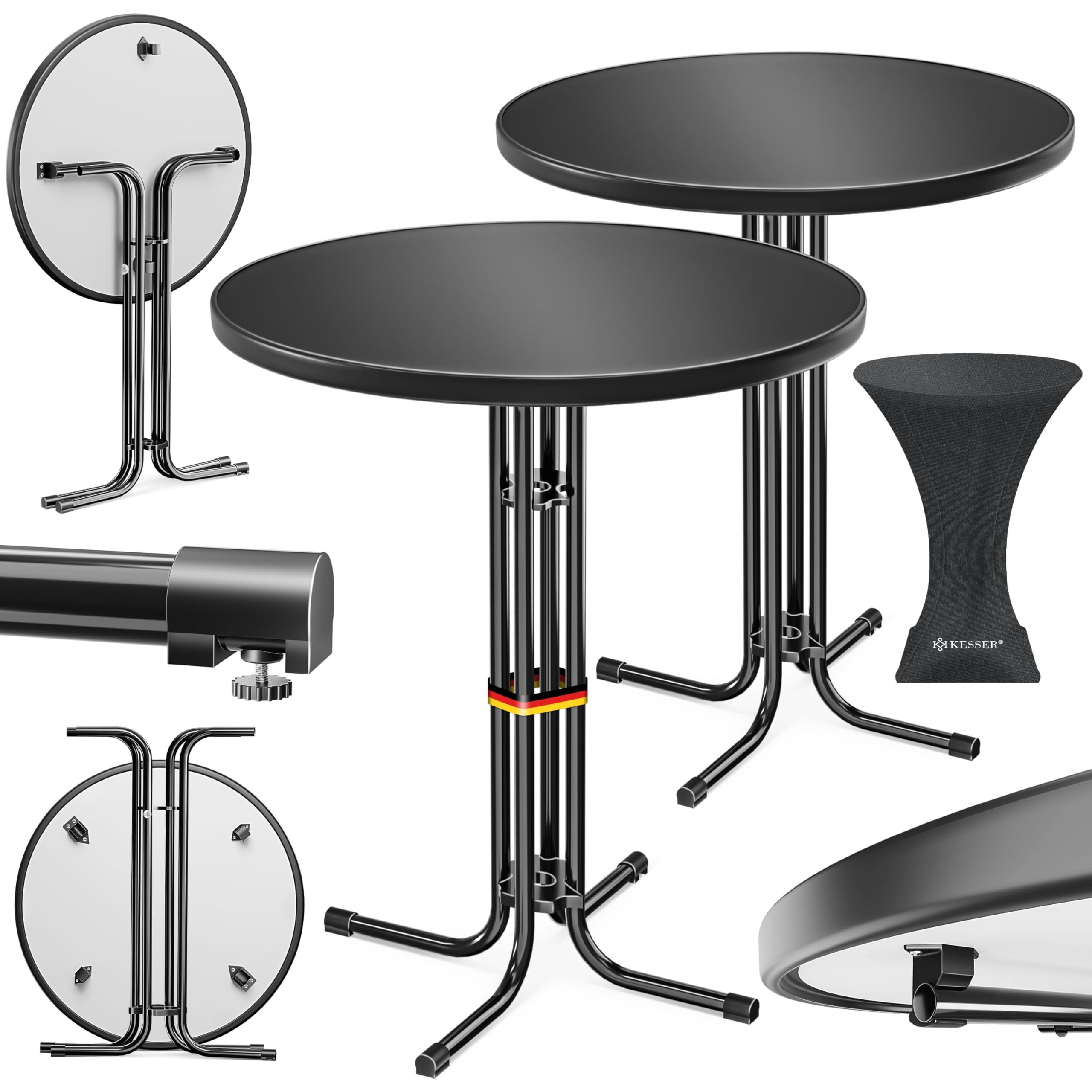 KESSER® Stehtisch klappbar 2er Set Ø80cm rund, Gastro Bistrotisch Hochtisch Cocktail Stehtisch + Husse, Klapptisch Partytisch für Garten/Balkon/Events/Gastronomie, wetterfest, In- & Outdoor, Schwarz