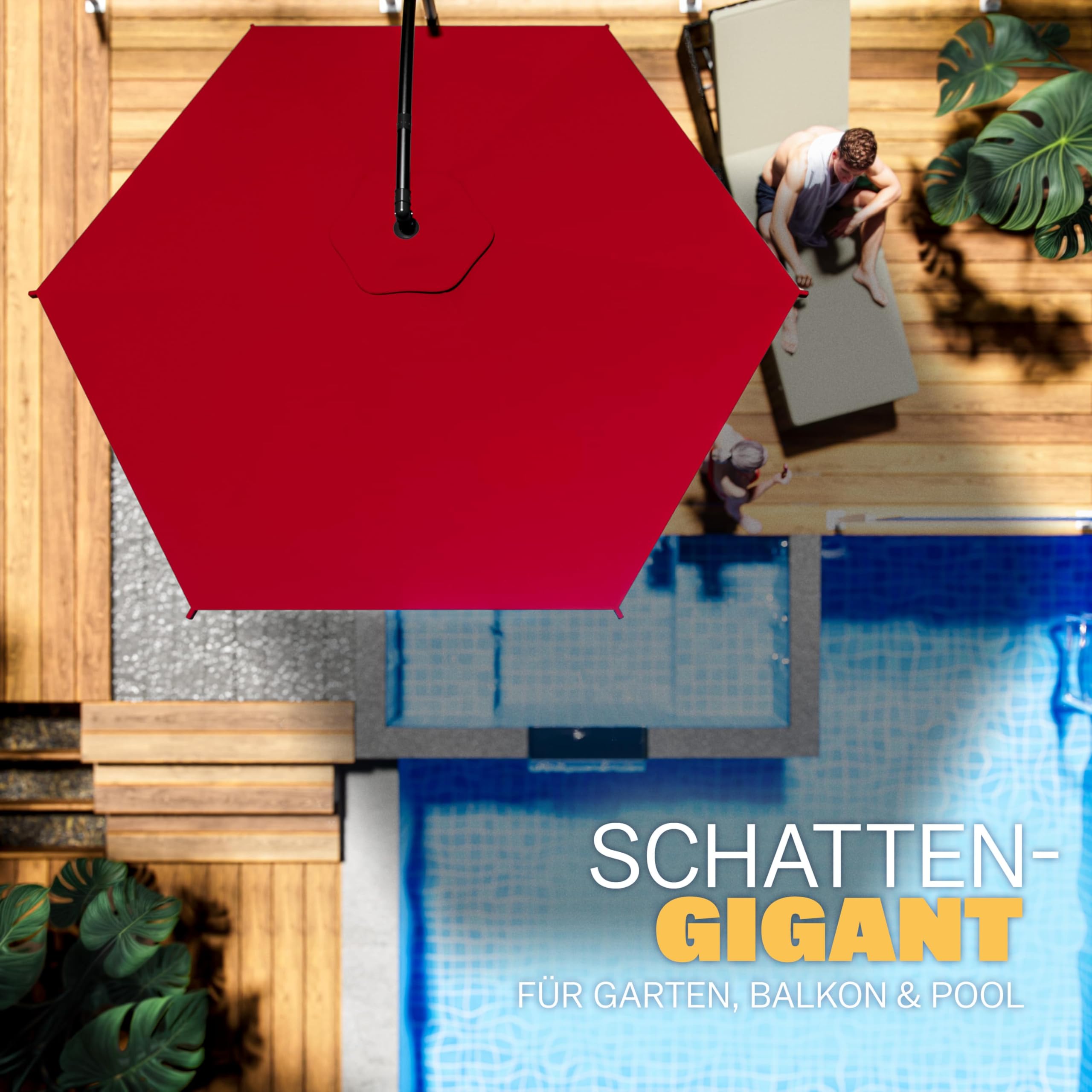 Kingsleeve® Sonnenschirm UV Schutz 80+ Ø 300 cm Groß mit Ständer Schutzhülle Windsicherung Windfest Neigbar Rund Kurbel Garten Balkon Ampelschirm Rot