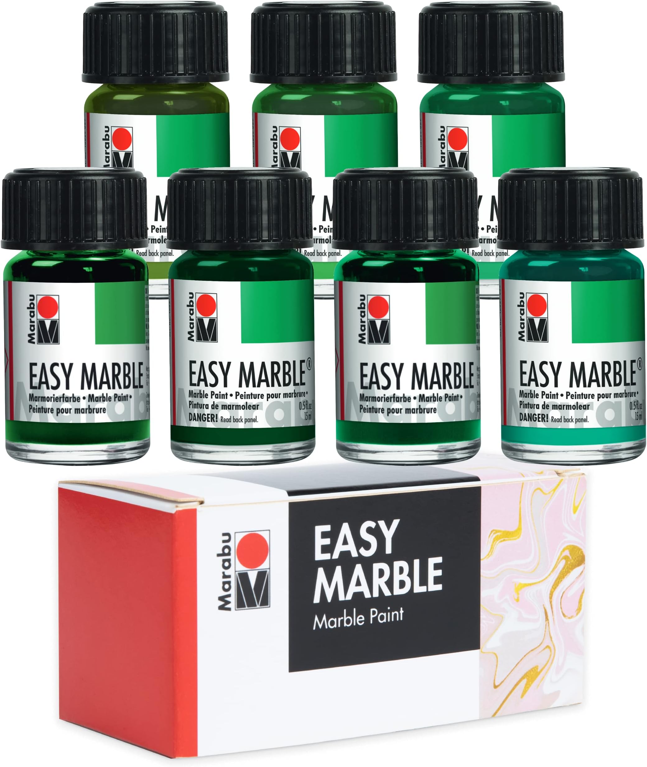 Marabu Easy Marble Paint Set - Green Colors - Marbling Paint Kit for Kids and Adults - Water Art Kit for Hydro Dipping, Tumbler Making, Paper, and Fabric - 15ml Bottles