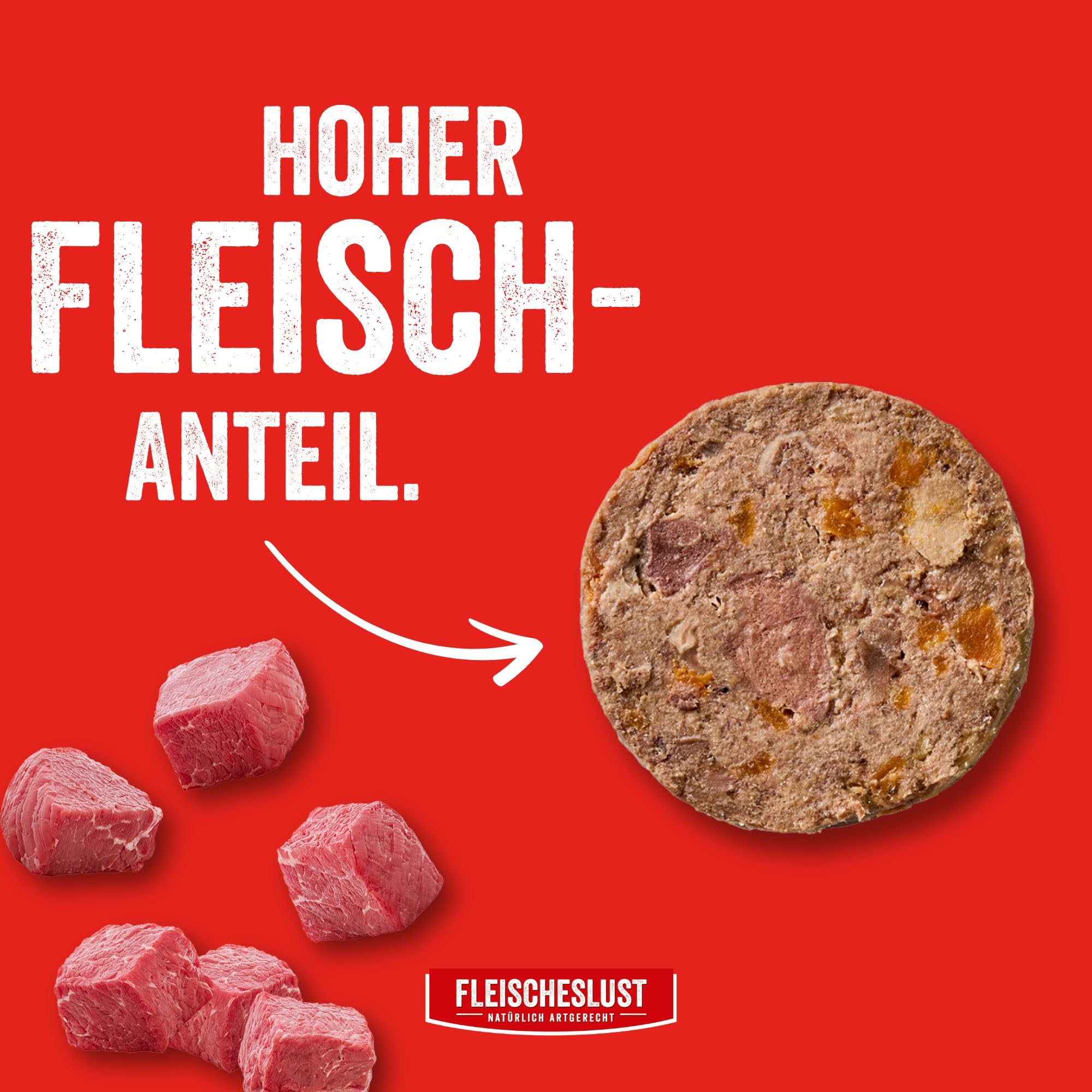 Fleischeslust Hundewurst | Zartes Rind mit Karotte, Hagebutte & Kürbiskernen | Futterbox (6x800g) | Nassfutter | schnittfest | getreidefrei | Alleinfuttermittel für ausgewachsene Hunde