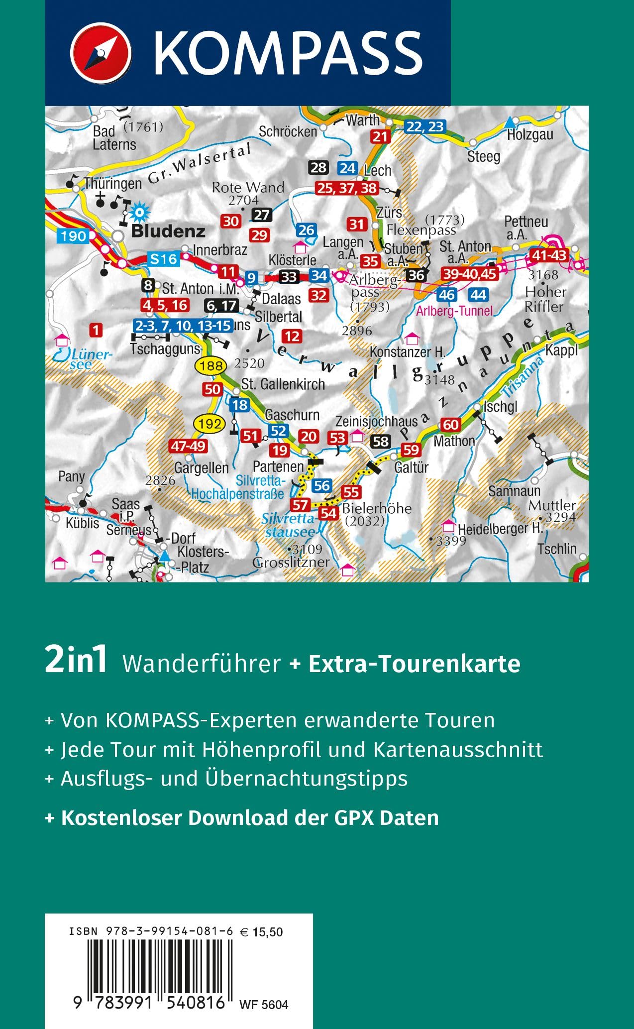KOMPASS Wanderführer Montafon, Arlberg, Silvretta, 60 Touren mit Extra-Tourenkarte: GPS-Daten zum Download