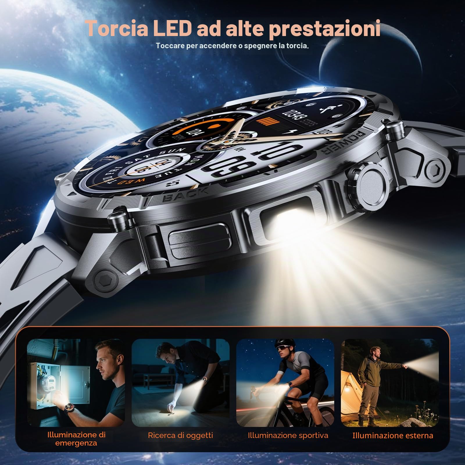 Smartwatch Uomo con 1000mAh, Orologio Intelligente Fitness con Chiamate Bluetooth, 1.7" Militari Smart Watch Tracker 110+ Modalità Sportive Cardiofrequenzimetro Sonno per Android iOS (Silicone)