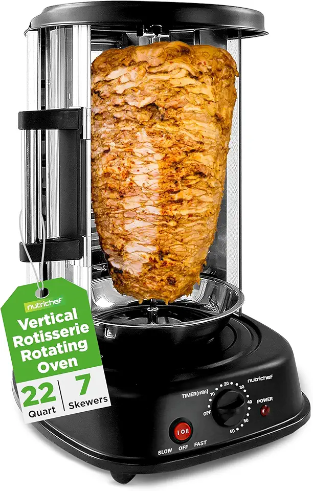 NutriChef - Forno rotativo vertical - Máquina de churrasqueira, máquina Shawarma e Kebab | Resistente a manchas, eficiência energética | Porta resistente ao calor | Inclui 7 espetos de kebab rack