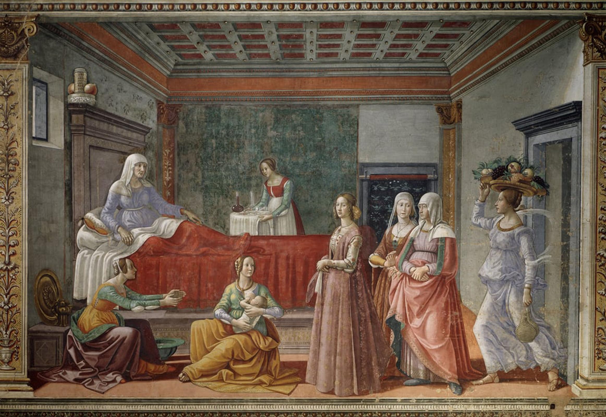 SERENDIPITP Retro Picture Poster Wall Art Pictures Painting the Birth of St the Baptist Fresco by Domenico Ghirlandaio Wall Art Canvas Print for Wall Decor 60x90cm