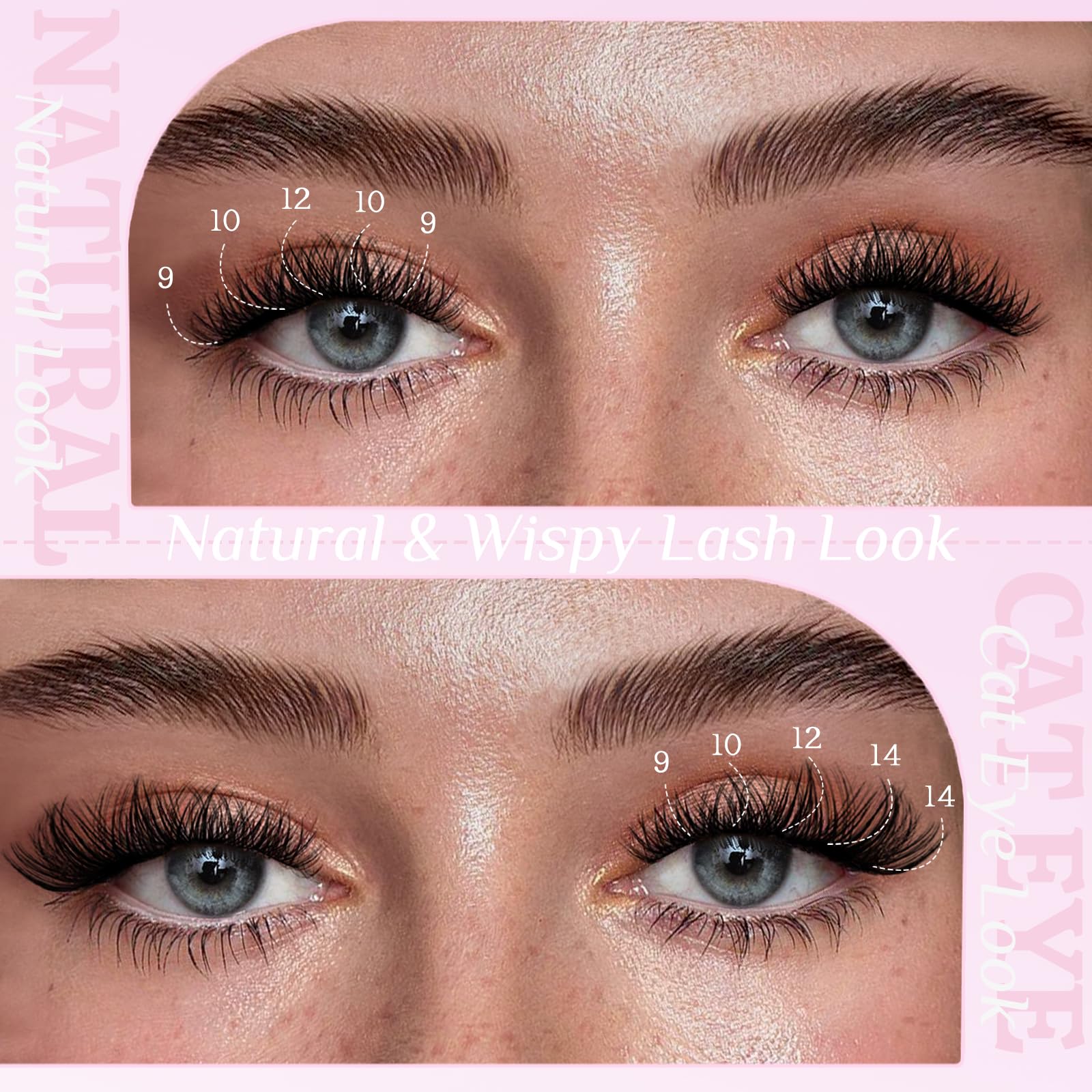 Natural Wispy Wimpern-Cluster, D-Curl-Cluster, weiche Wimpern-Cluster, 9 mm, 10 mm, 12 mm, 14 mm, 120 Stück