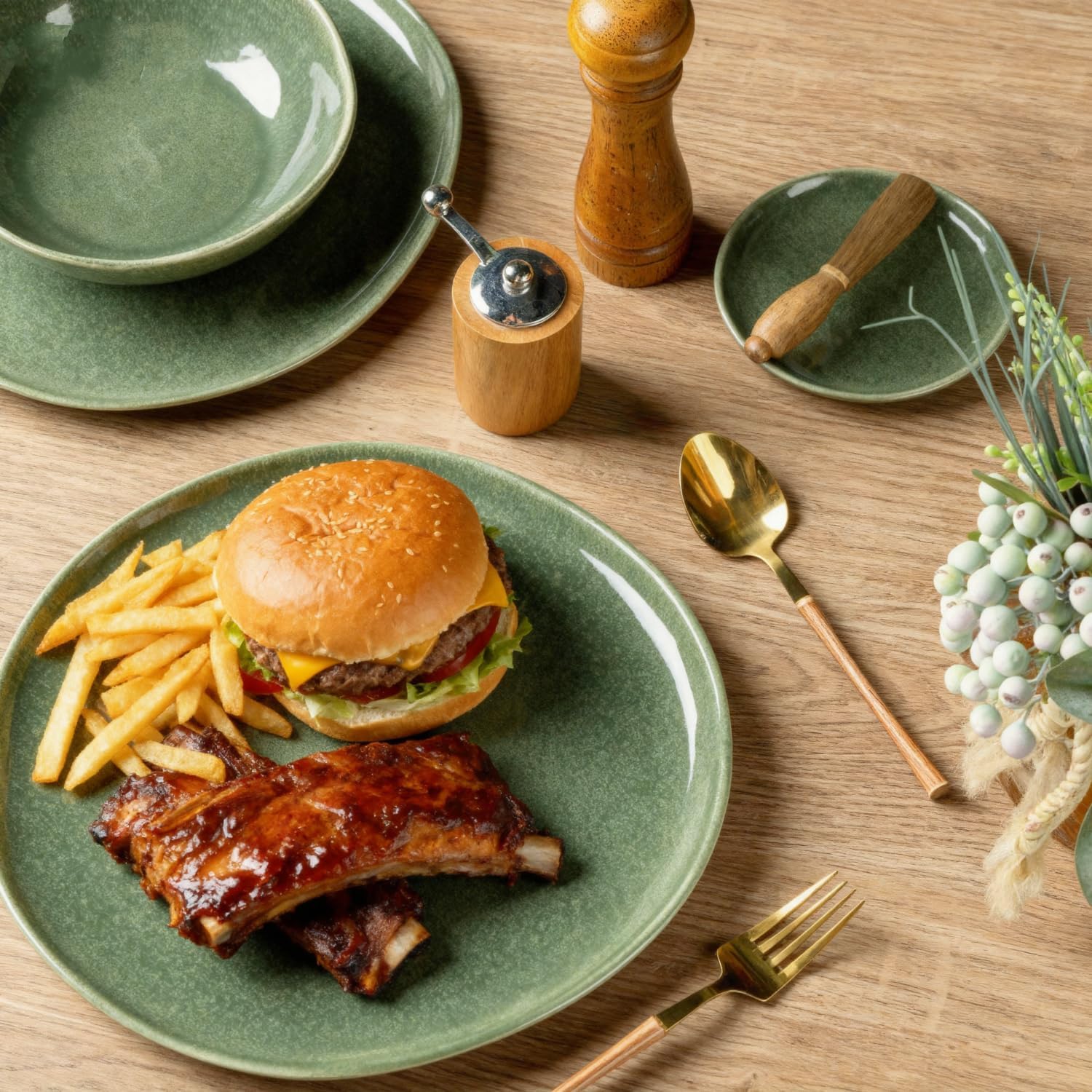 AmorArc Ceramic Dinnerware Sets,Handmade Reactive Glaze Stoneware Plates and Bowls Sets,Highly Scratch Resistant | Dishwasher & Microwave Safe Dishes Set,Service for 4 (12pc)