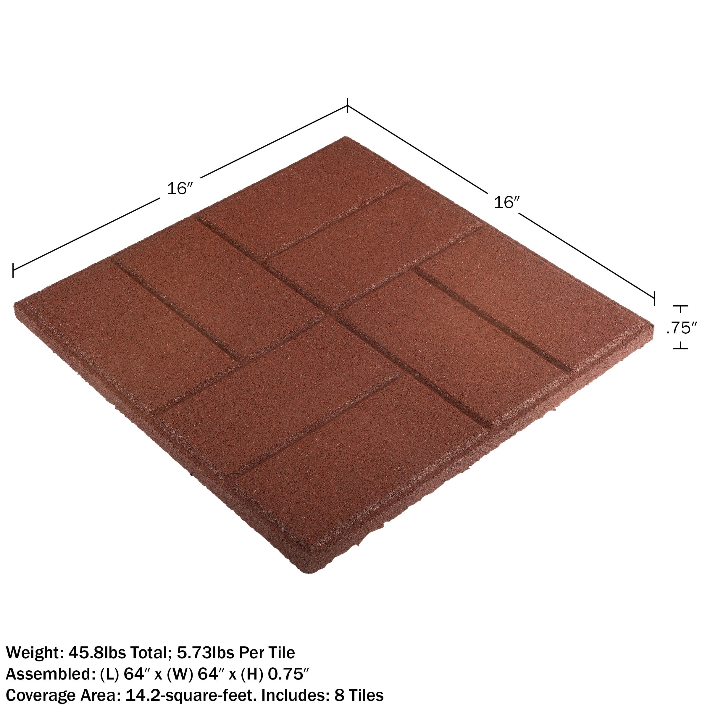 Pure Garden - Piastrelle per pavimenti esterni su entrambi i lati, in gomma, per patio, giardino, balcone o capannone, confezione da 8 pezzi (rosso)