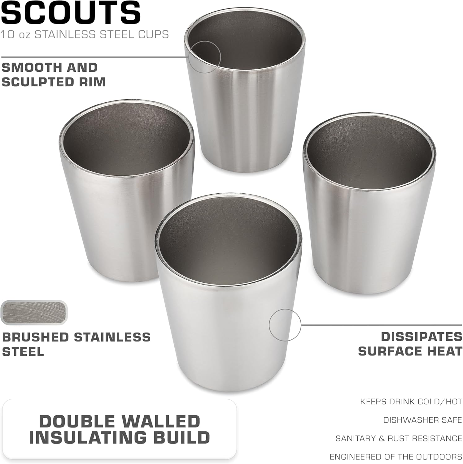 COLETTI Bozeman & Scouts Coffee Set — Percolator Coffee Pot Camping Coffee Maker & Double Wall Stainless Steel Cups — NO Aluminum or Plastic [9 Cup Percolator, 10 oz Cups]