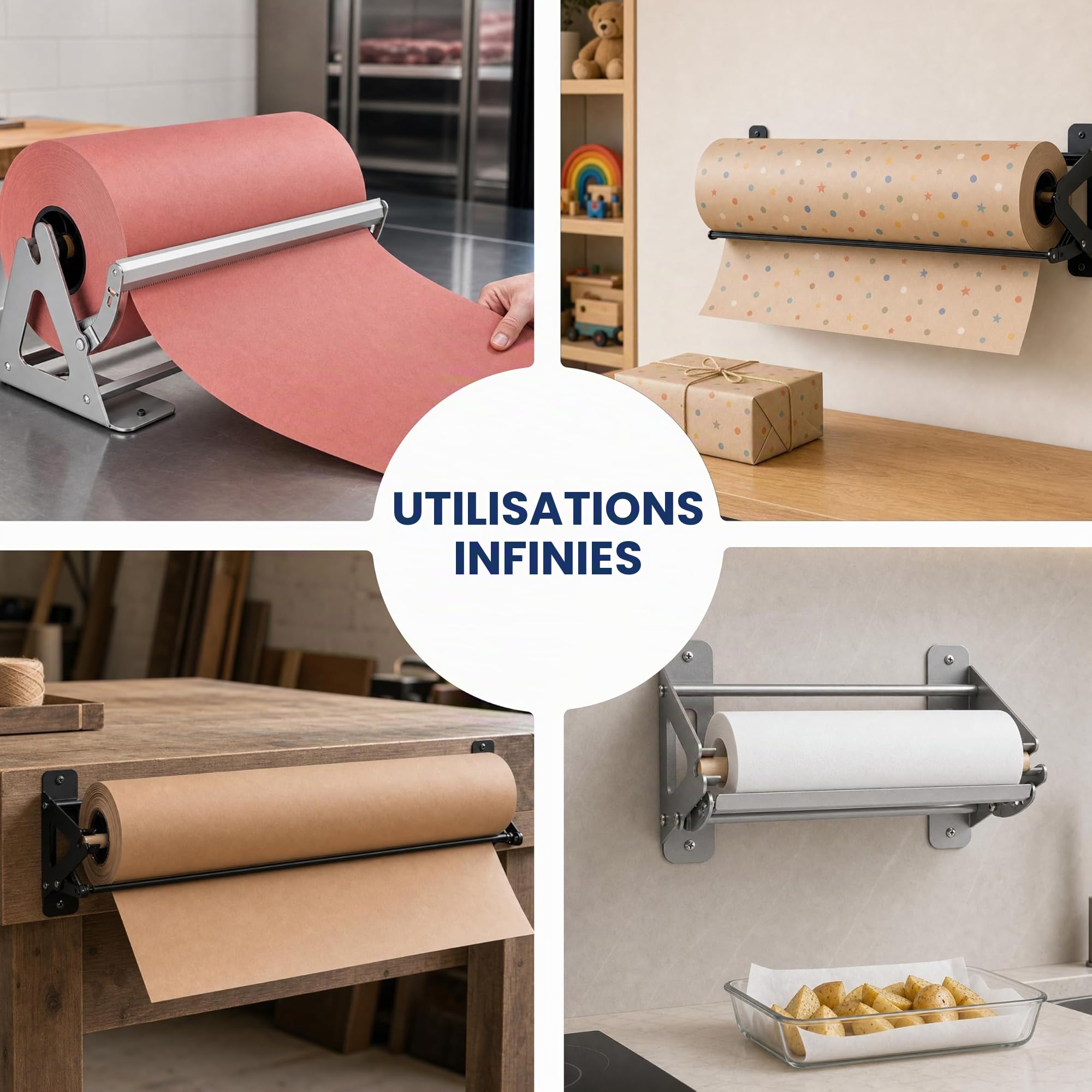 Distributeur de rouleau de papier et cutter – Distributeur de papier kraft, congélateur et boucher robuste – Antidérapant et montage mural (61 cm) (jusqu'à 304,8 m)