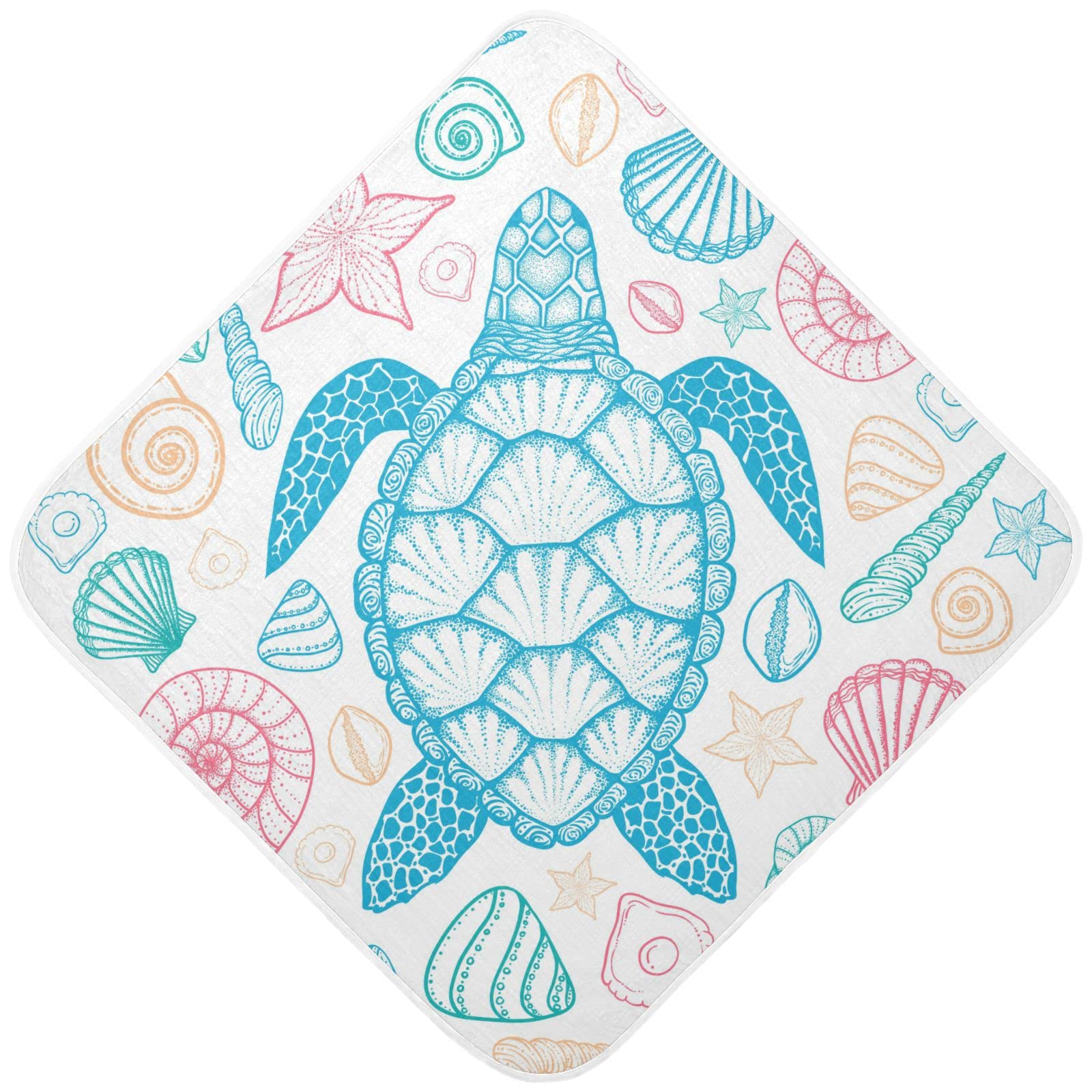 Ceiurey Sea Turtle Baby Boys Girls Bath Towel Coastal Starfish Shell Hooded Towels Newborn Toddlers Organic Cotton Washcloths Shower Beach Towel 30 x 30 Inch