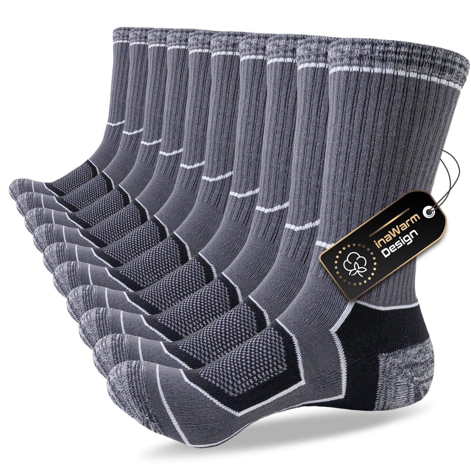 inaWarm Men's socks 9-11 9-12 11-12, breathable cotton hiking socks, sports socks, padded socks, trekking socks, socks for trainers