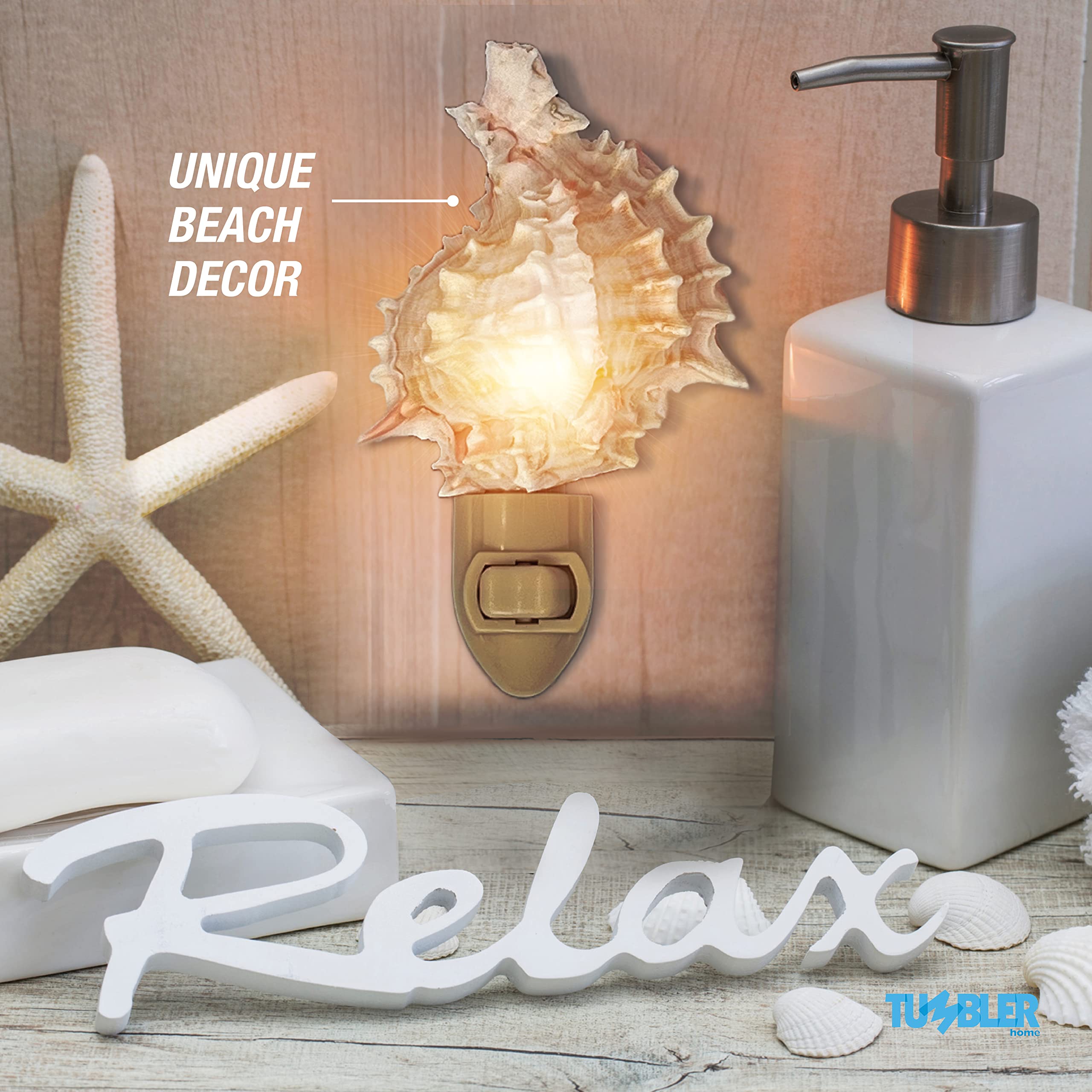 Tumbler Home Shell Night Light, Seashell Nightlight for Bathroom