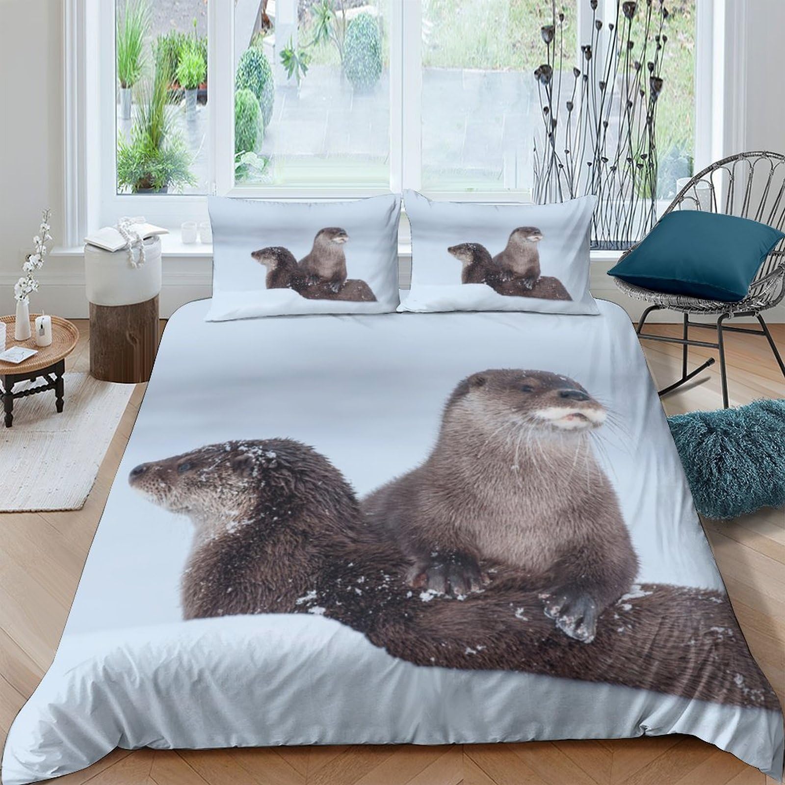 Ctjqhvkz Style-3 3D Printed Otter River Fitted Sheet Microfiber Soft Water Animal Mattress Cover For Bedroom Guest Dorm Mattress Protection Decor Single（135X200cm）