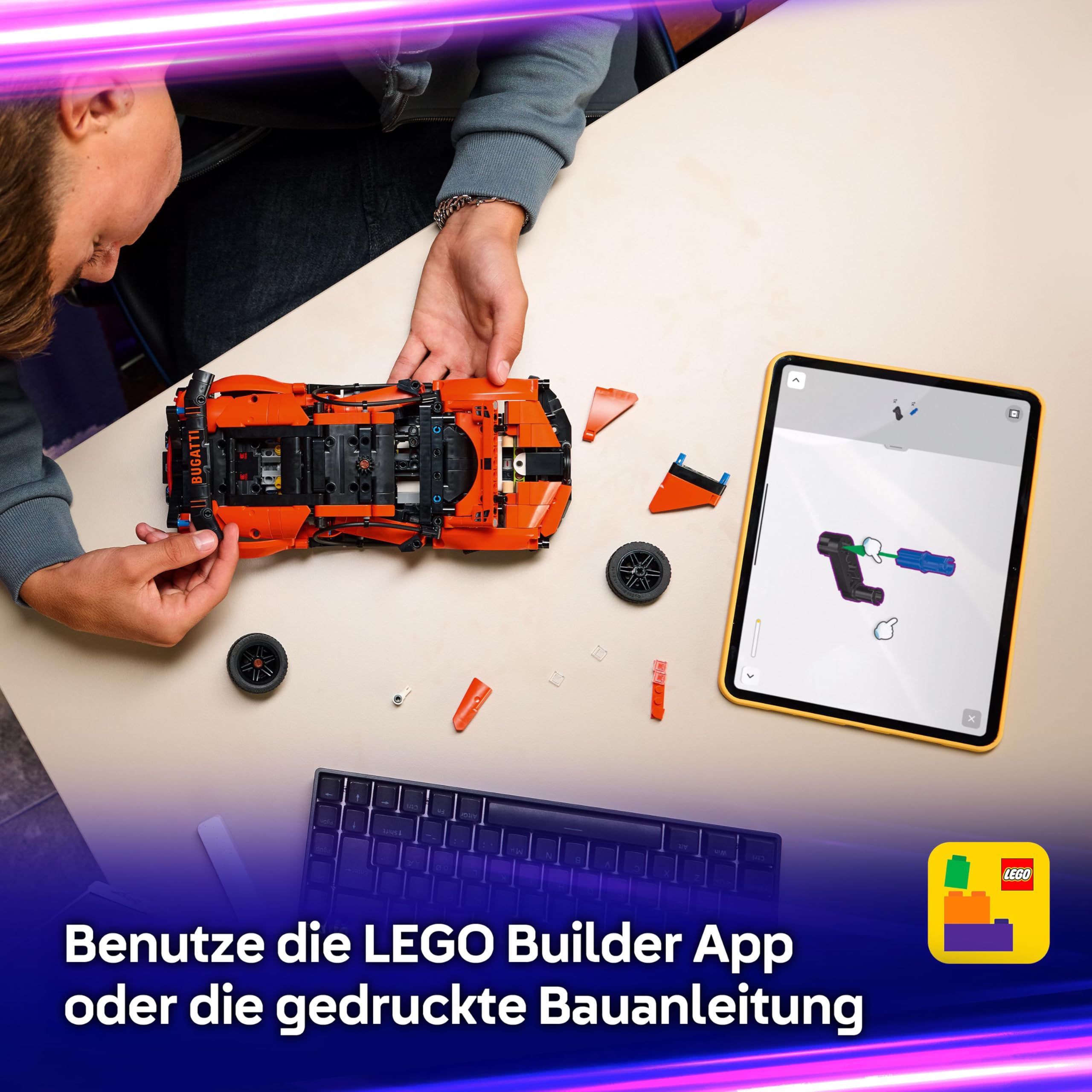 LEGO Technic Bugatti Chiron Pur Sport Hypercar - Modellauto - Rennauto zum Sammeln - Bugatti Spielzeugauto - Technic Sportwagen mit Lenkung, W16-Motor & Türen - Geschenk ab 9 Jahren - 42222