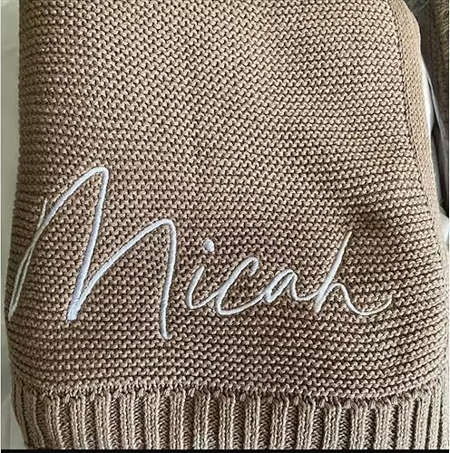 Miniatura 8 de Manta de bebé bordada, manta de bebé personalizada, acogedora manta de punto de algodón suave con nombre personalizado, regalo para recién nacidos
