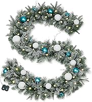 Vista 8 de Guirnalda de Navidad preiluminada de 9 pies con conos de pino, guirnalda de pino artificial nevado para Navidad, 50 luces LED, funciona