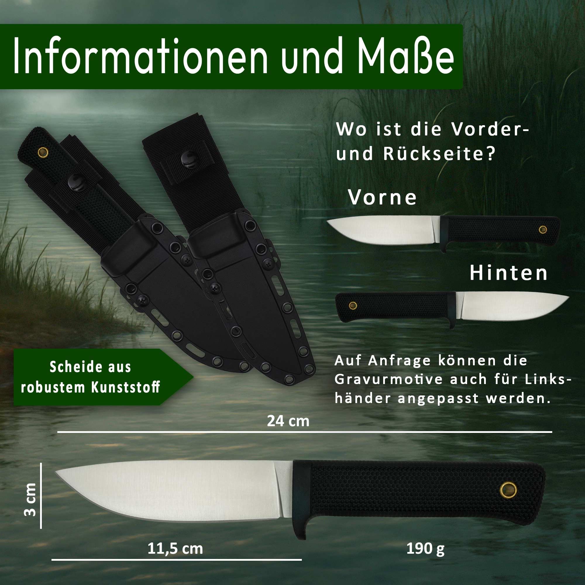 ADAM WILD Angelmesser mit Gravur | Anglermesser & Geschenke für Angler | Mit rostfreier Edelstahlklinge & gummiertem Griff | personalisiert mit Name & Motiv | inkl. Messerscheide | für Angeln