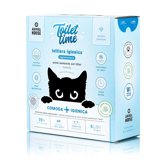 Animal House Toilet Time - Arena de bentonita Blanca para Gatos, antiestática y Segura, Ultra Absorbente…