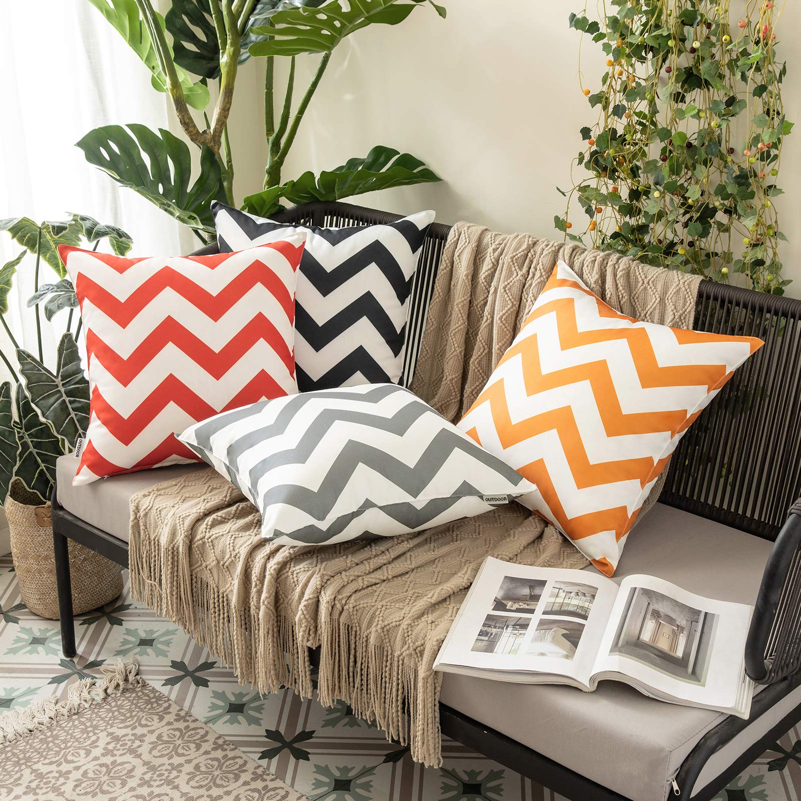 Housses De Coussin Imperméables MIULEE - Lot De 2 - 30x50cm Aspect Lin - Beige Pour Intérieur/extérieur