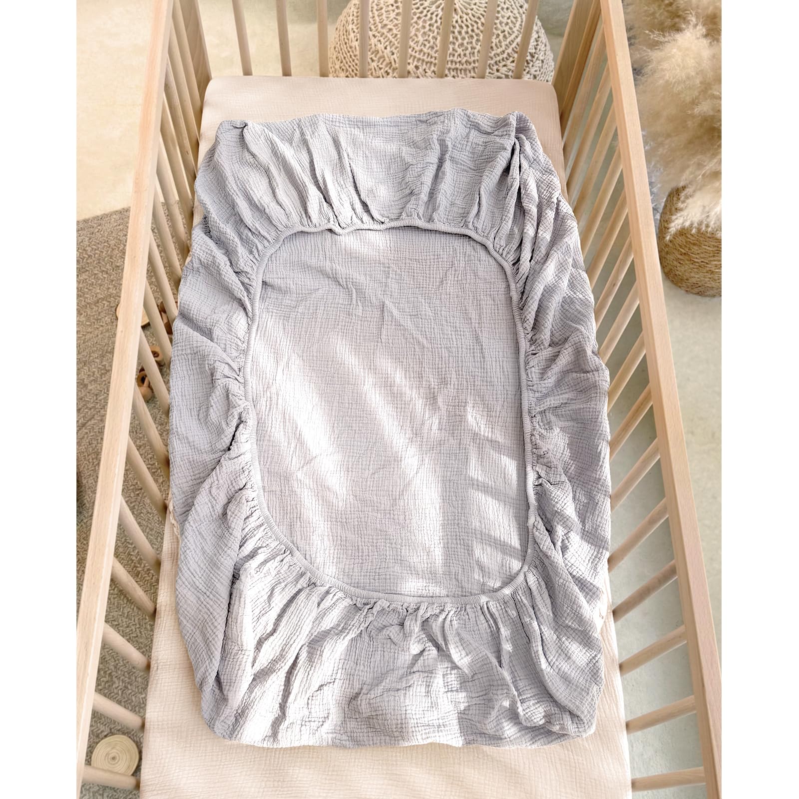 lulumoon, Lenzuola in mussola per culla, lenzuola con angoli elasticizzati in cotone per culla, neutre, per maschietti e femminucce, confezione da 2