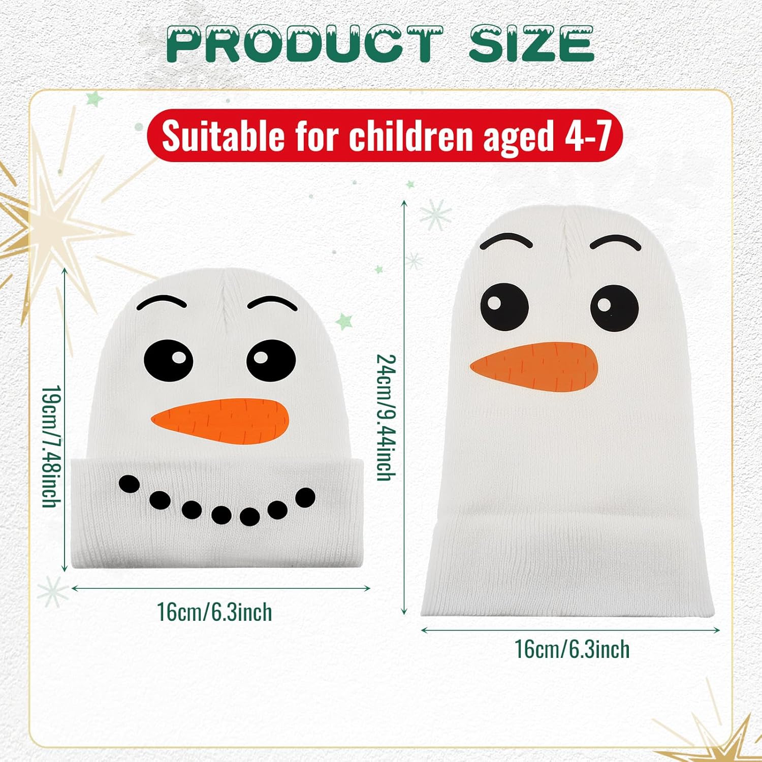 Kids Snowman Hat Winter Beanie Hats White Warm Knitted Cuffed Snowman Cap Unisex Beanie Gift for Boys Girls Children - Image 2