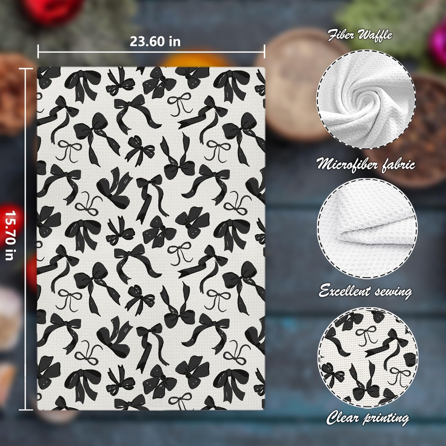 Coquette Black Bow Decorative Kitchen Towels, Preppy Black Bow Bathroom Decor, 16x24 Inches - Image 2