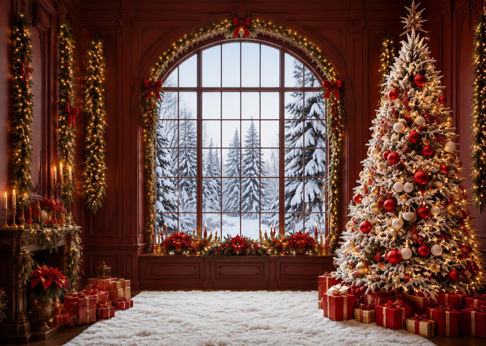 15x10FT Strada Villaggio Natale Innevata Sfondo Fotografico
