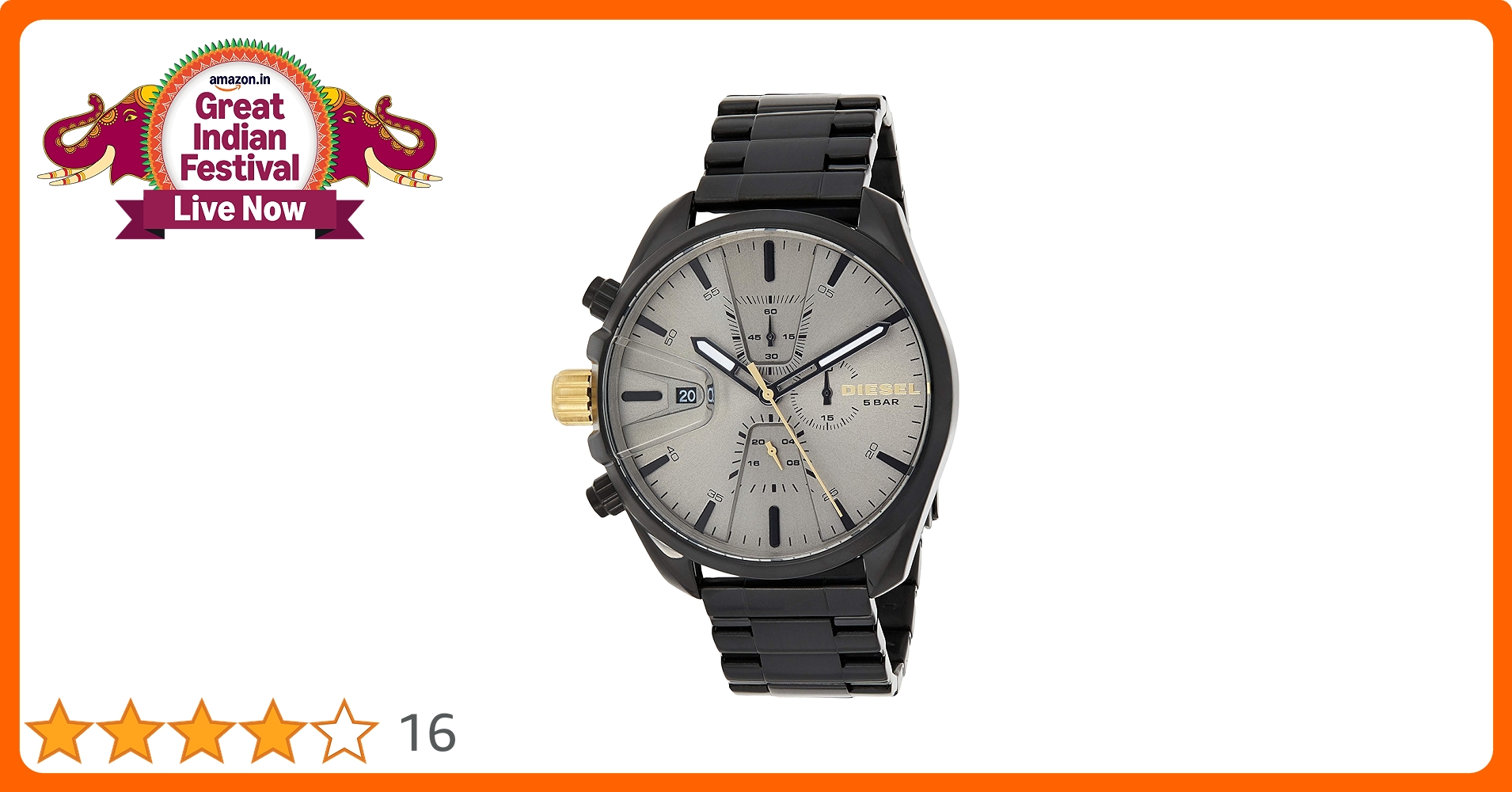 Diesel Stainless Steel Analog Grey Dial Men's Watch-Dz4474