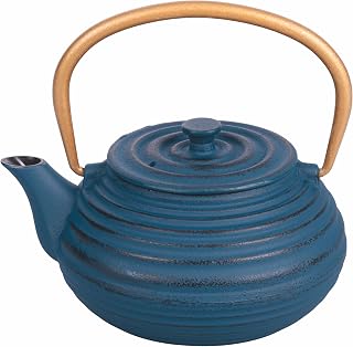 Tetera de 600 ml de hierro fundido con asa plegable, filtro de acero inoxidable, color azul