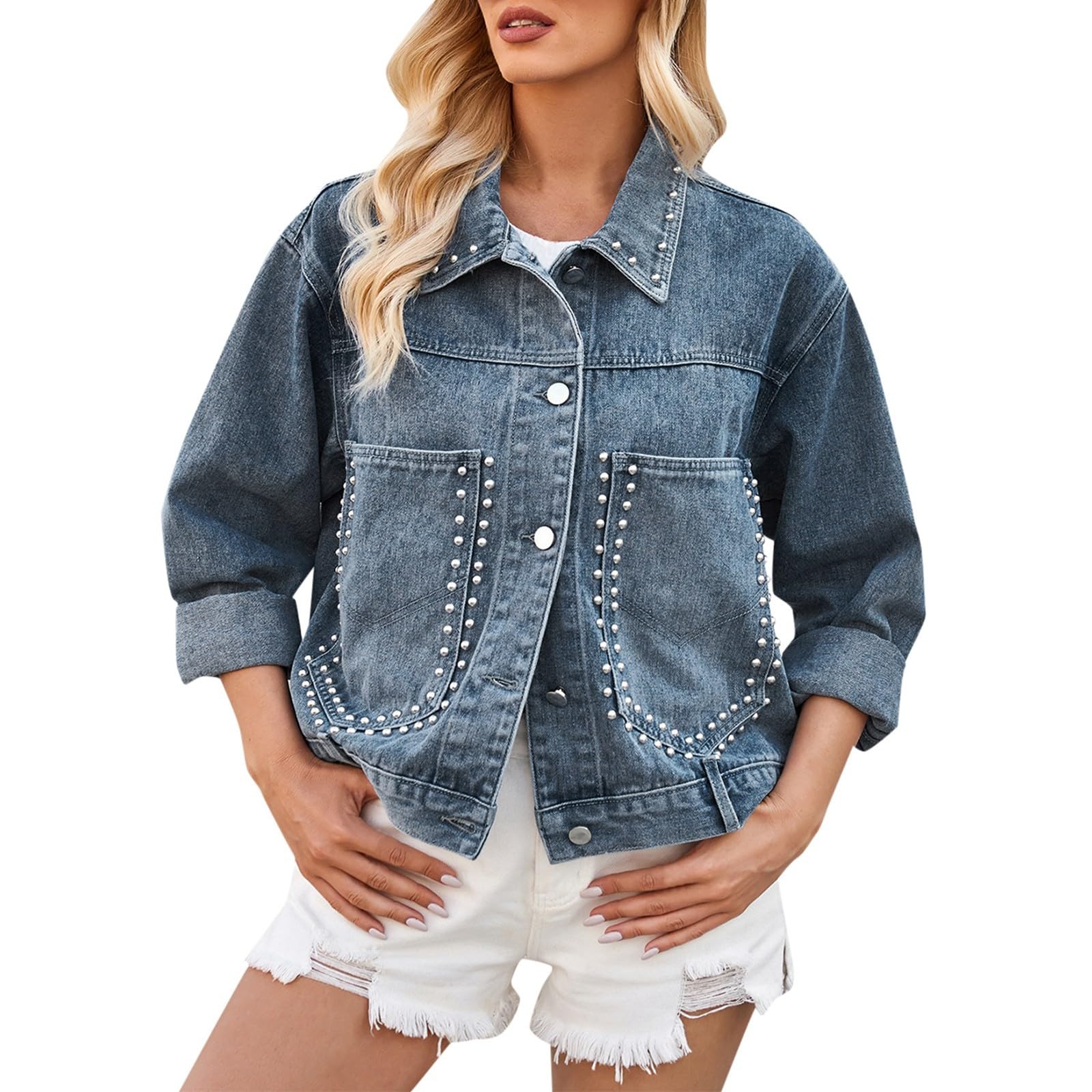 Chaqueta Vaquera Mujer Talla Grande, Abrigo Vaquero Mujer Corta Camisa Vaquera Blusa Estilo Western Manga Larga Túnica Abotonada Chaqueta Mujer Entretiempo Chaqueta Mujer Talla Grande Denim Jacket