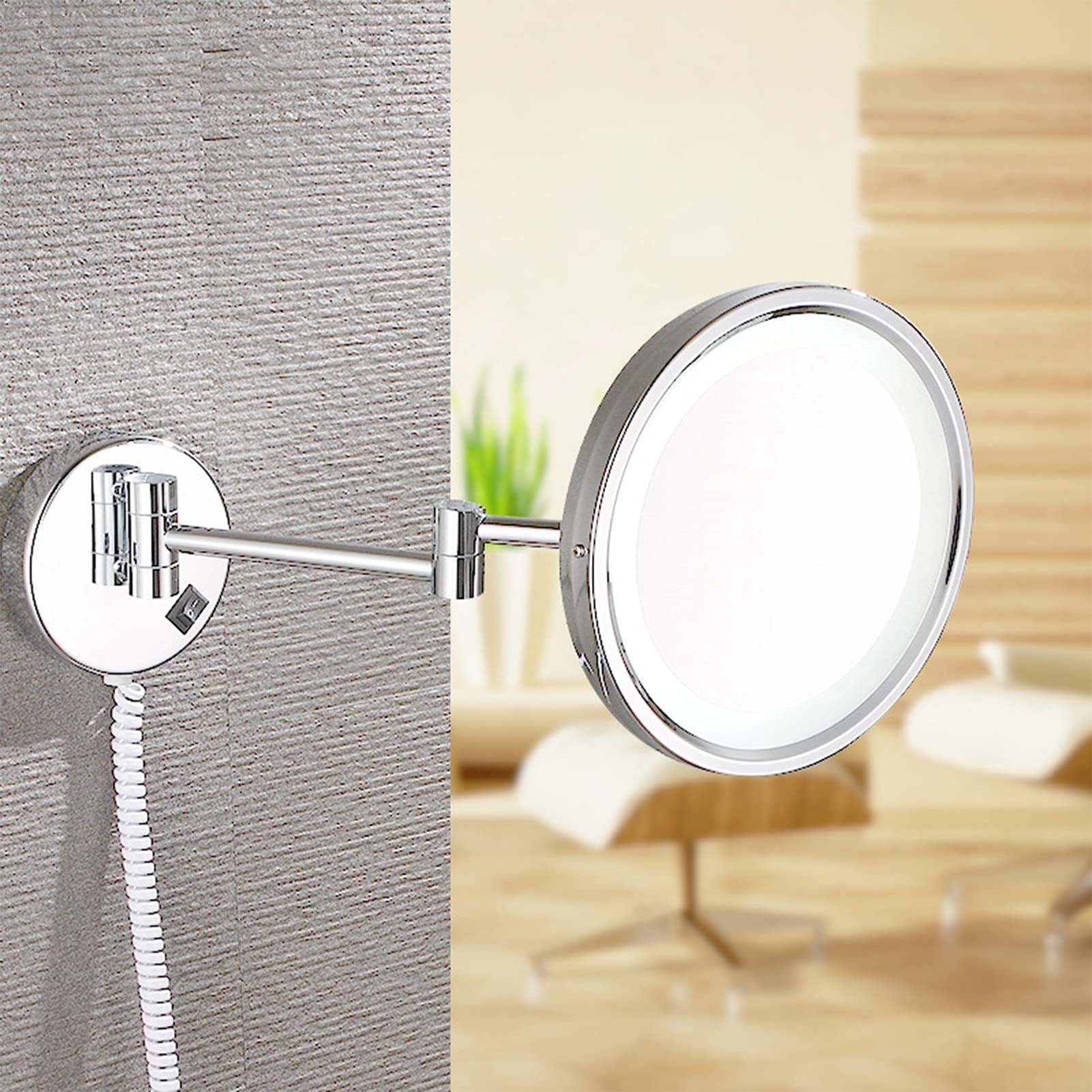 10 Pulgadas Espejos De Aumento De Pared,LED Solo Lado 3X Espejo De Maquillaje, Adecuado para Dormitorio, Comercial, Baño,Negro,10