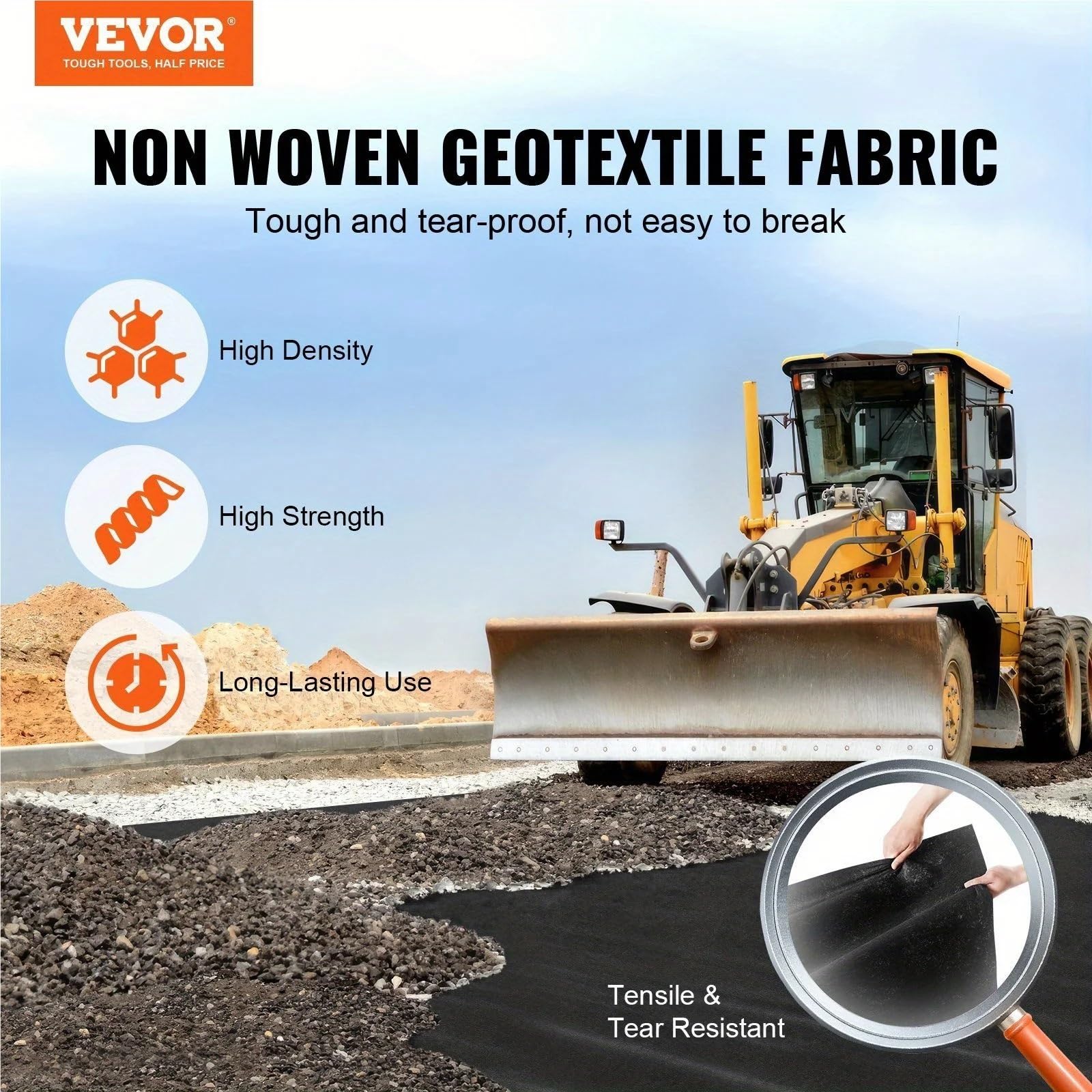 Telo Pacciamatura Tessuto geotessile Non Tessuto Resistente, 10 Punte a U Incluse, Materiale PP, barriera Contro Le Erbacce da Giardino, Orizzontale(0.6MX20M)