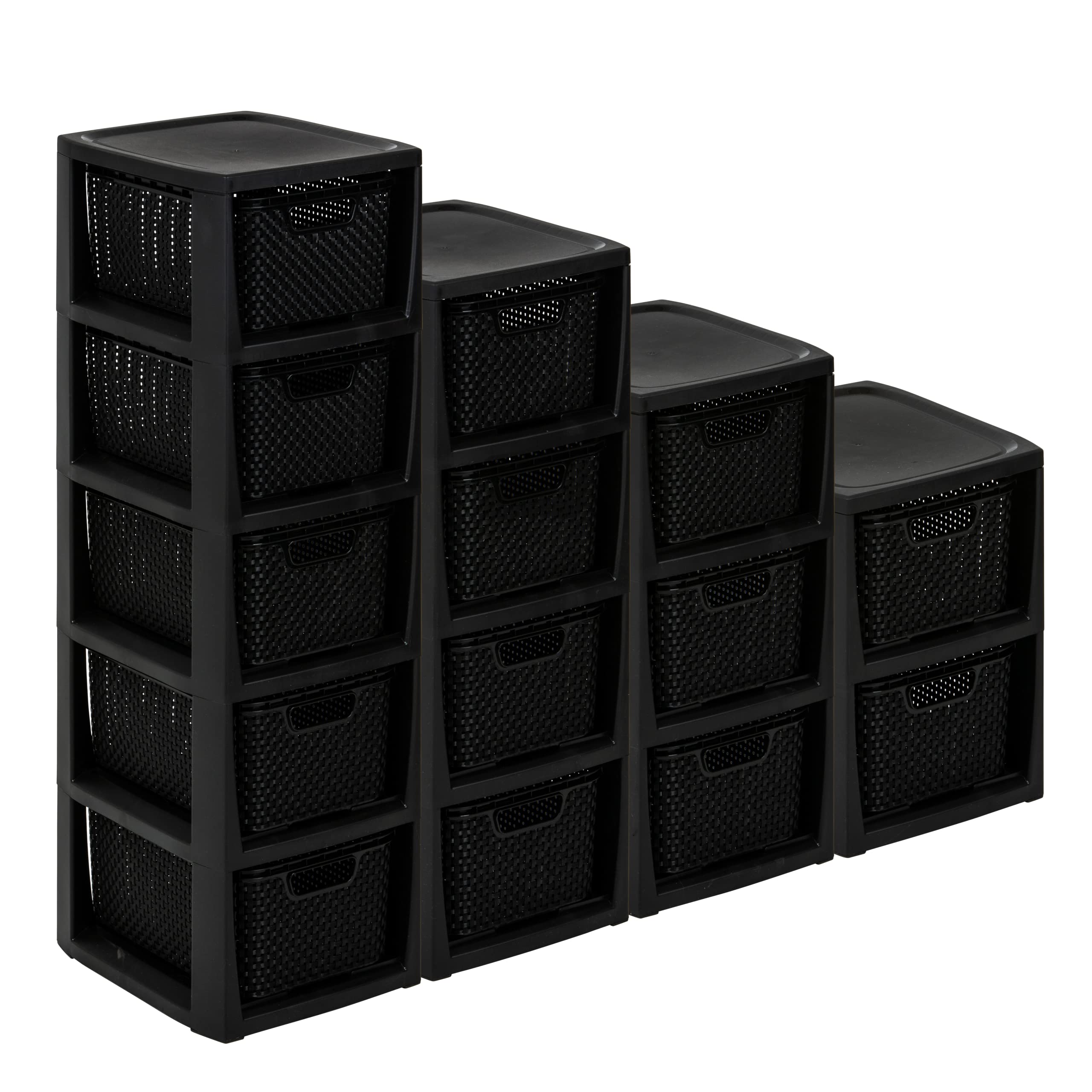 BranQ - Home essential Scaffale in plastica PP senza BPA, design rattan, nero, 29,5 x 24 x 48,7 cm, 3 cesti