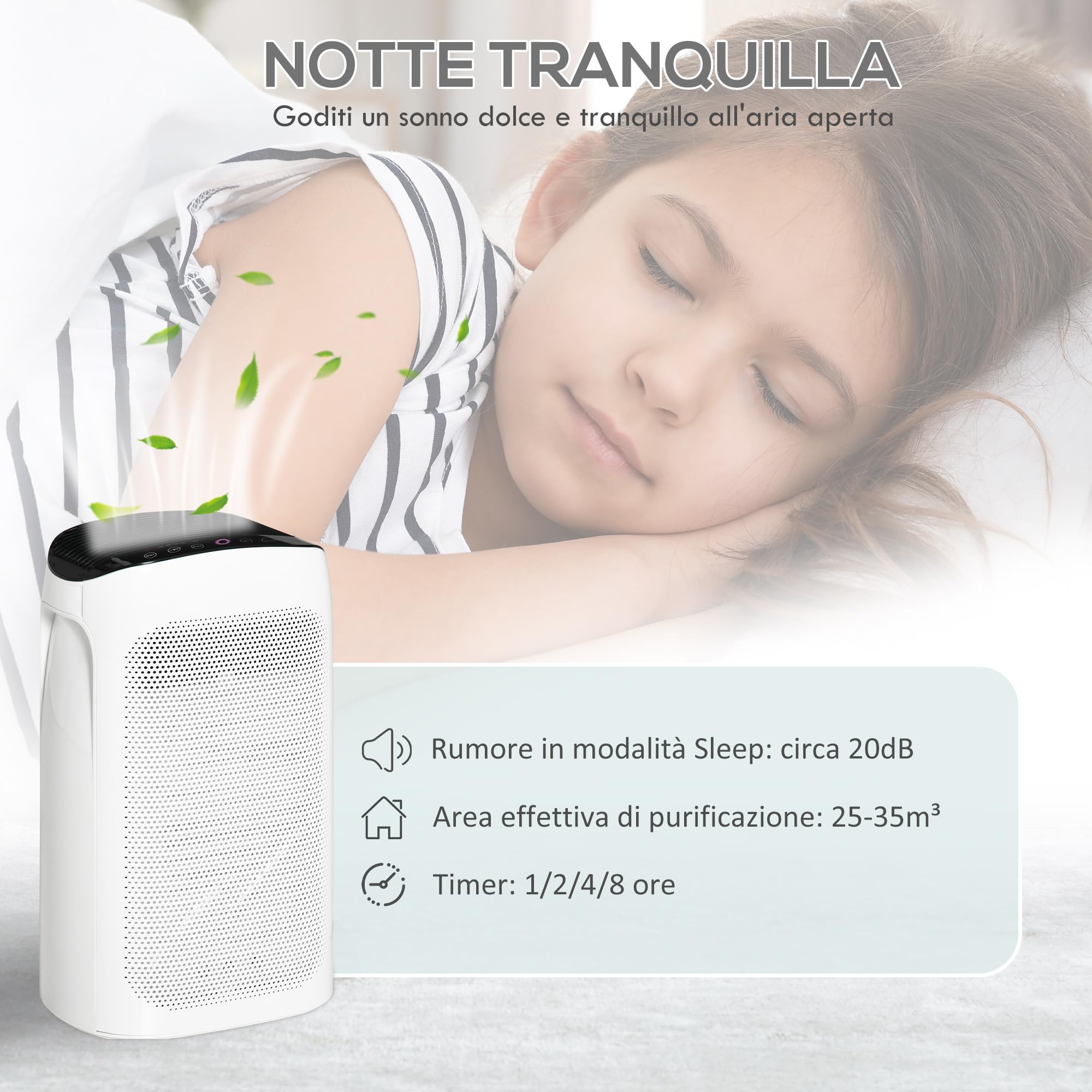 HOMCOM Purificatore d'Aria con Filtro HEPA a Triplo Strato CADR 210m³/h