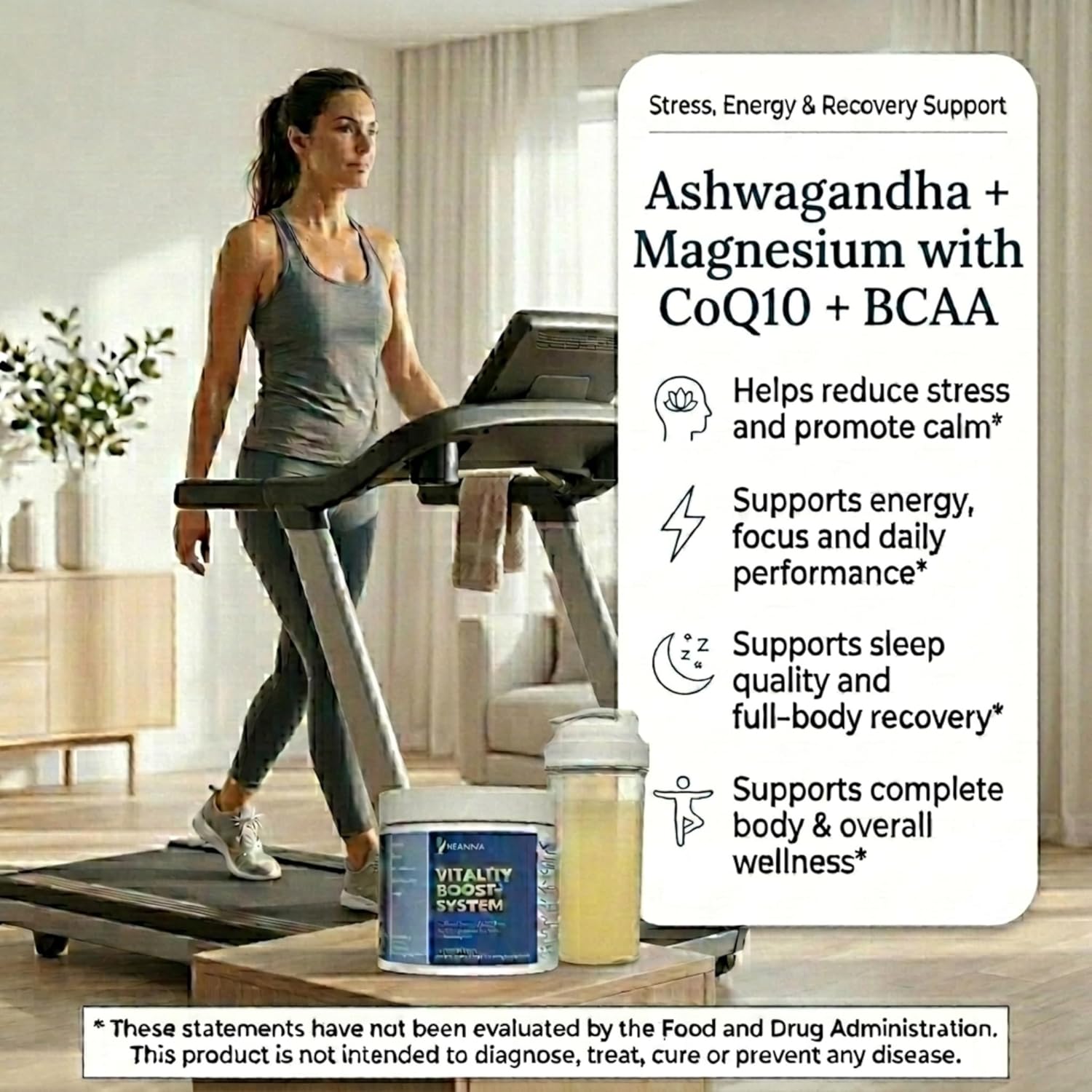 Vitality Boost+ System – Ashwagandha KSM-66® 500mg + Magnesium Powder Supplement – Energy & Stress Support – Relaxation, Sleep & Muscle Recovery – with BCAA & CoQ10 – 30 Servings