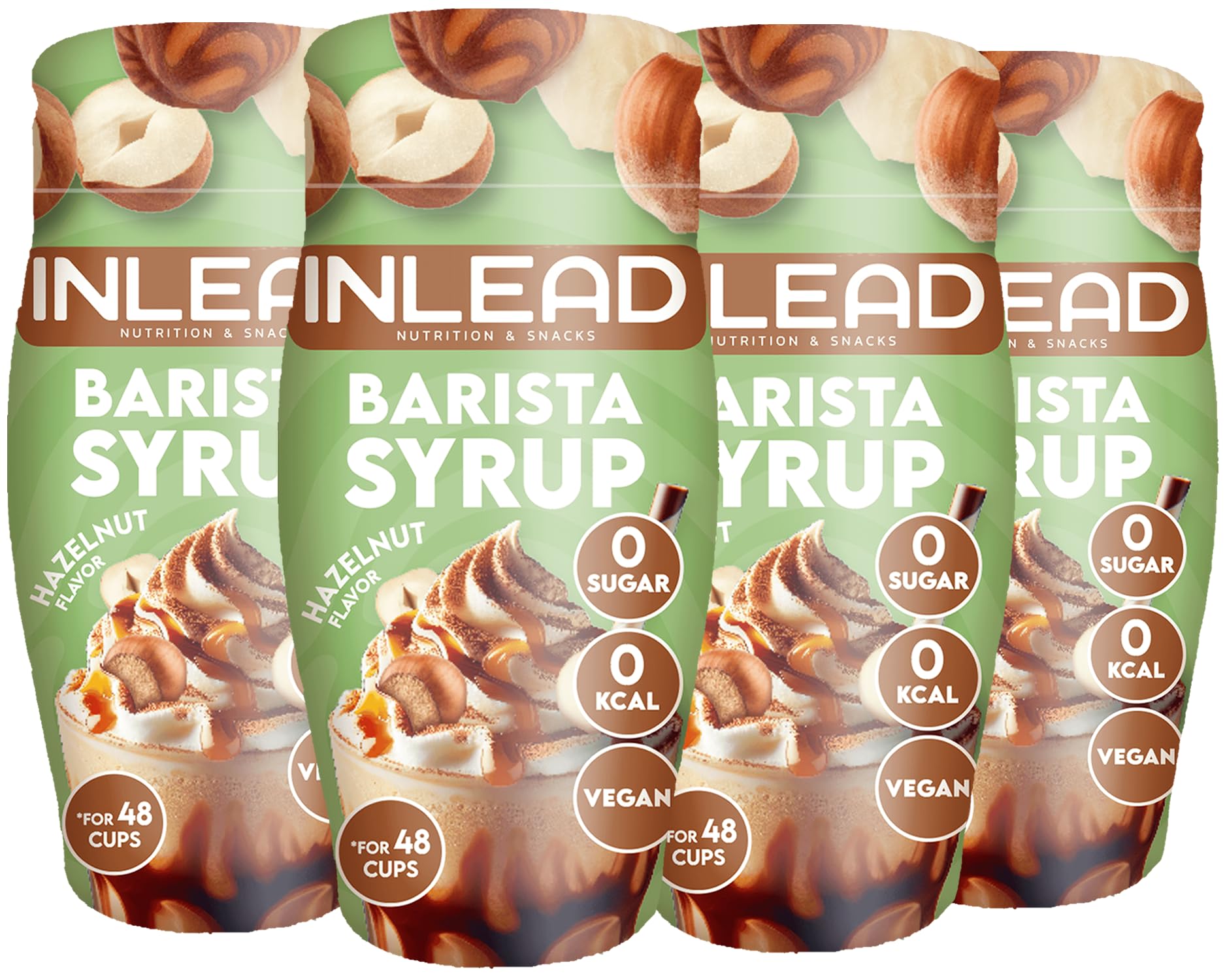 INLEAD - Barista Syrup | Kaffee Sirup für Latte, Cappuccino & Iced Coffee | 0 Zucker & 0 kcal im zubereiteten Getränk | Ergiebiger Geschmack für Hot & Iced Drinks - 4x 65ml (Hazelnut - Haselnuss)