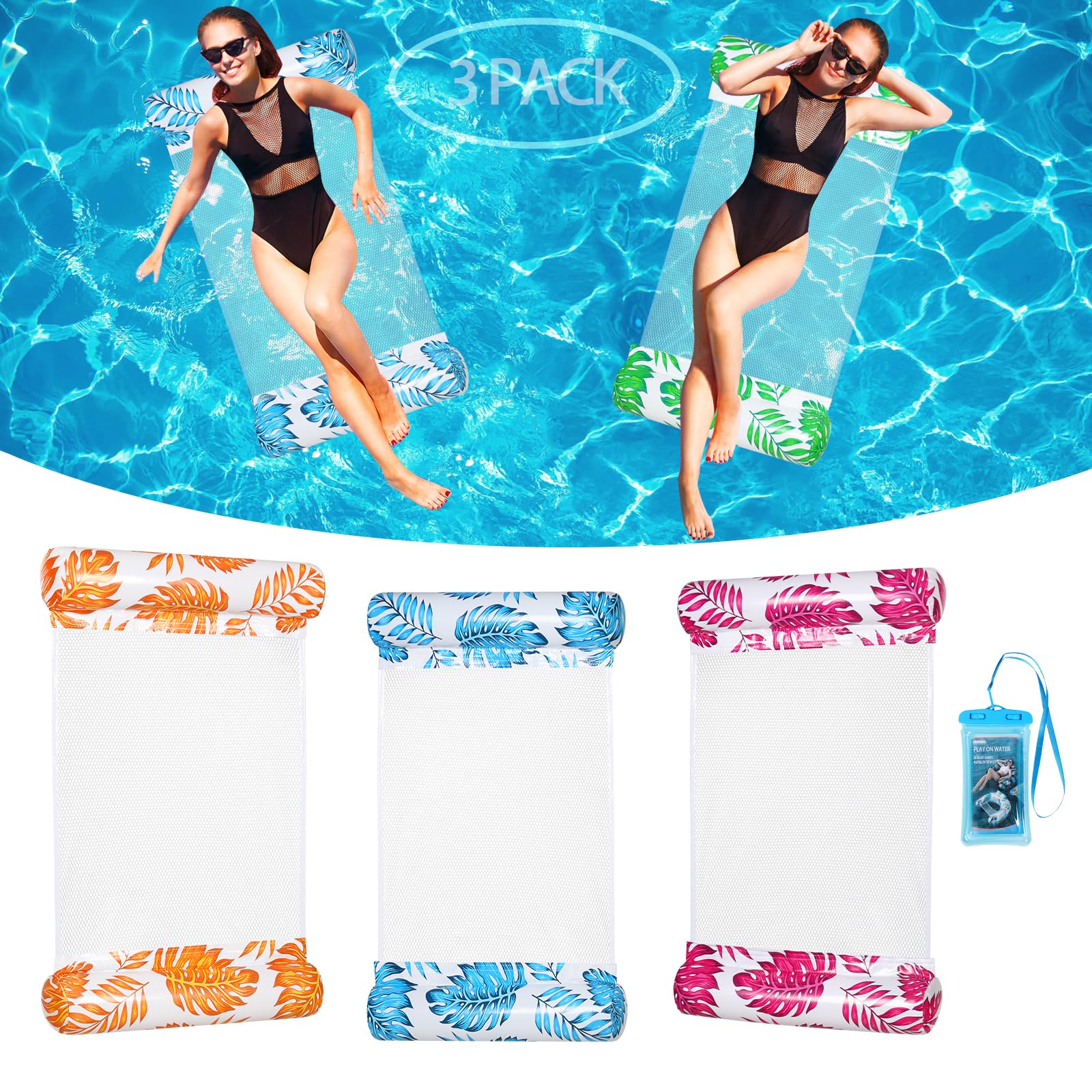 3/5/8 Pack Pool Hammock Upgrated Water Pool Floats, 4-in-1 (Hammock, Saddle, Lounge Chair, Drifter) Multi-Purpose Water Pool Float, Non-Stick PVC Material