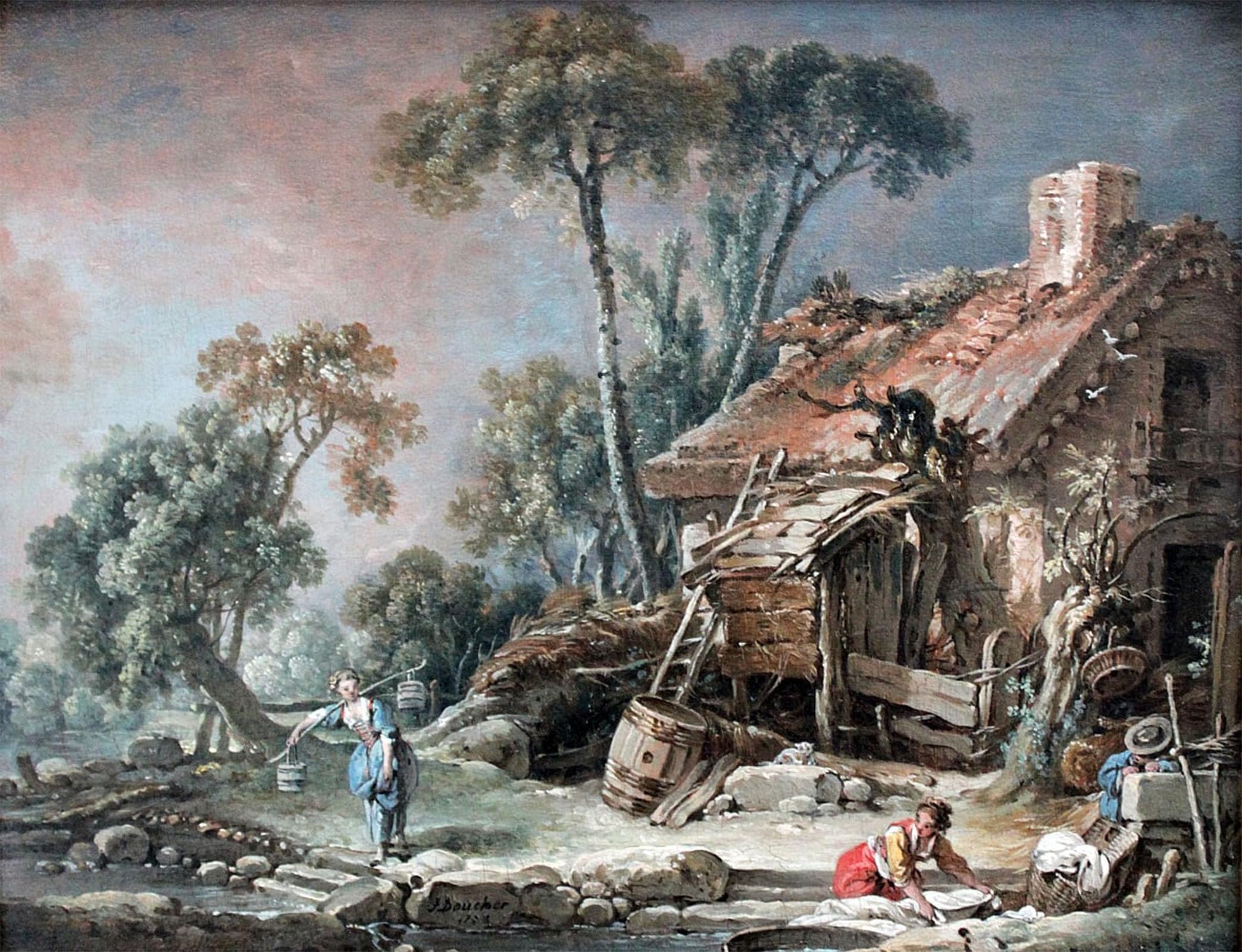 SERENDIPITP Vintage Picture Print on Canvas Wall Art Poster Landscape with farmhouse by François Boucher Artwork Print Poster for Wall Decor 60x90cm