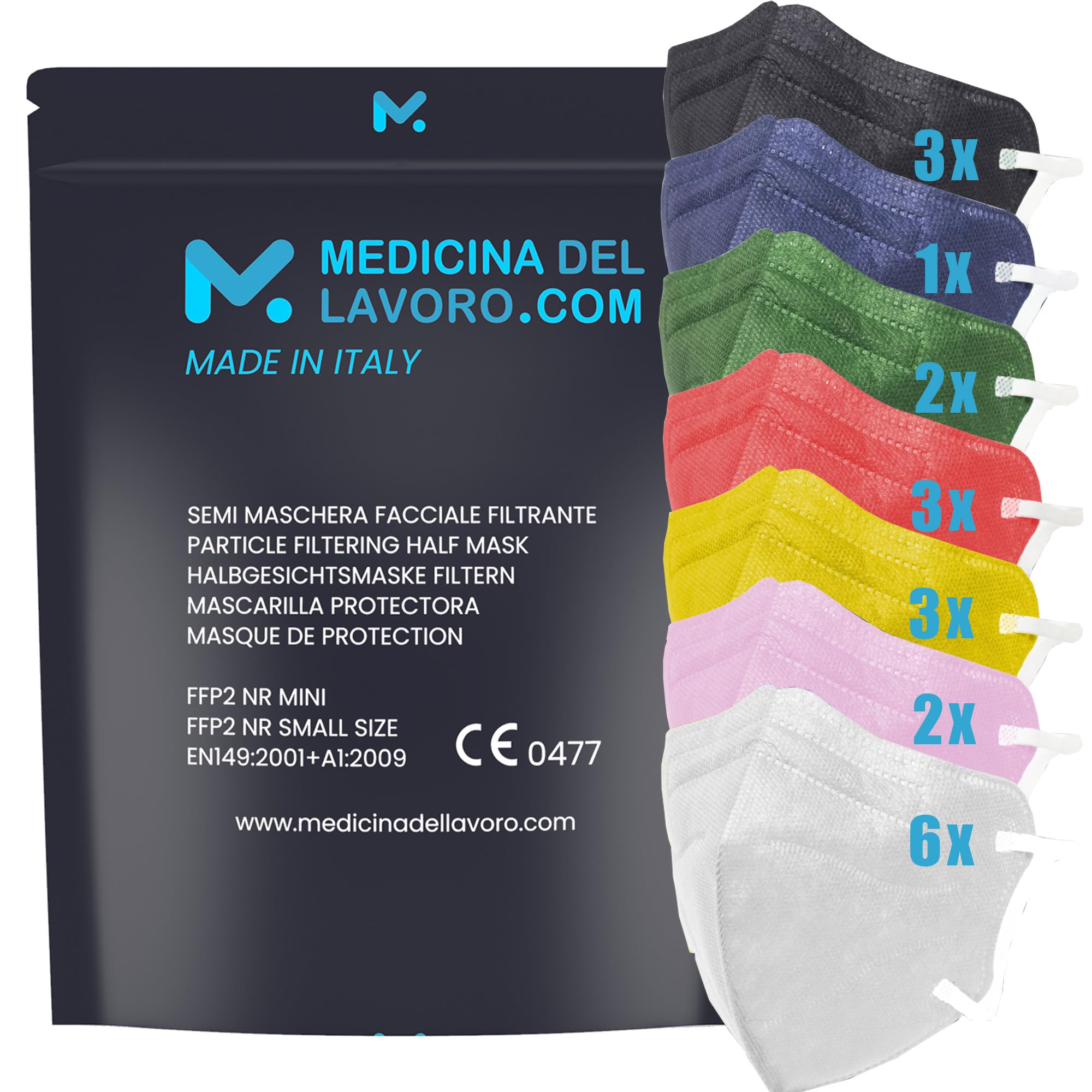 20 Mascarillas FFP2/KN95 Colores Mix Talla Pequeña Small Homologadas Certificación CE de 4 Capas, Máscara Protectora, Mascarilla de Protección con Filtros de Calidad BFE≥95| 20 Piezas - Made in Italy