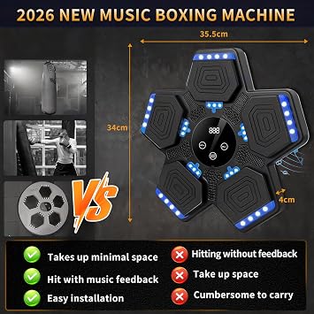 Music Boxing Machine for Kids Adults, Wall Mounted Bluetooth Smart Punching Target-5 Game Modes, Idea Training Pad Toy with Boxing Glove for Boys Girls, Workout Punching Machine for Home Office Gym