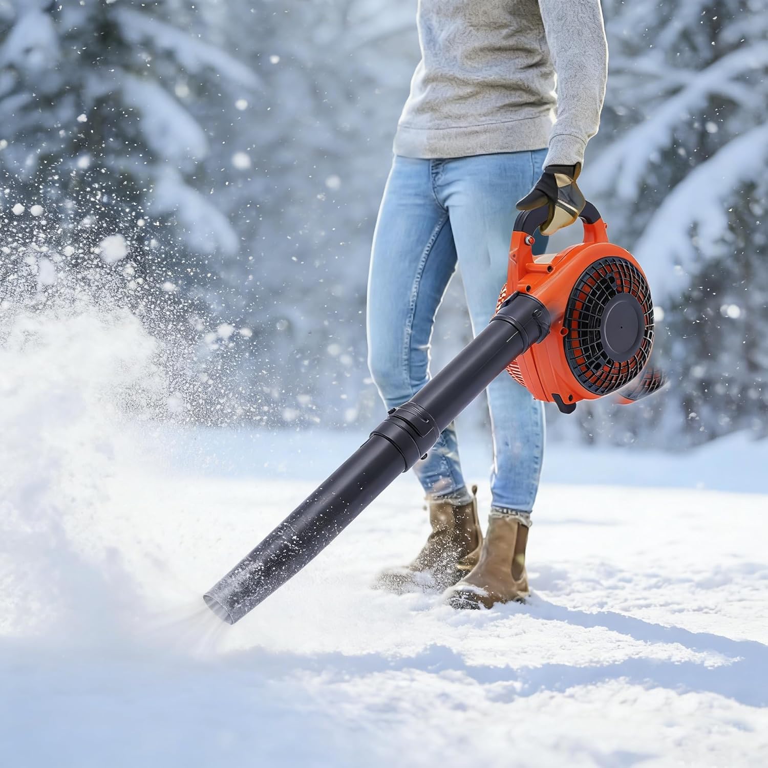 2-Cycle Gas Handheld Snow Blower, 1.01HP / 380 CFM / 7500RPM Leaf Blower Cordless Gas Powered Snowblower Lightweight Quick-Start Blowers for Lawn Care, Driveway and Light Snow