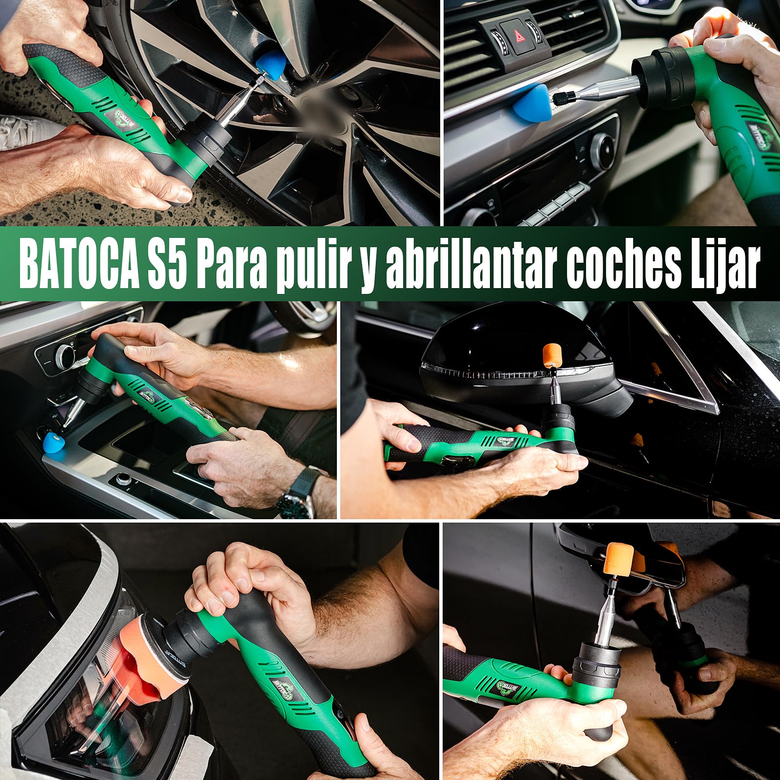 BATOCA S5 Mini Pulidora Coche Inalambrica Pulidora Orbital Rotativa Para el Pulido de Detalles de Automóviles con Almohadillas de Pulido de 25/50/75mm Perfecta para Detailing Coche Kit Batería de 12V