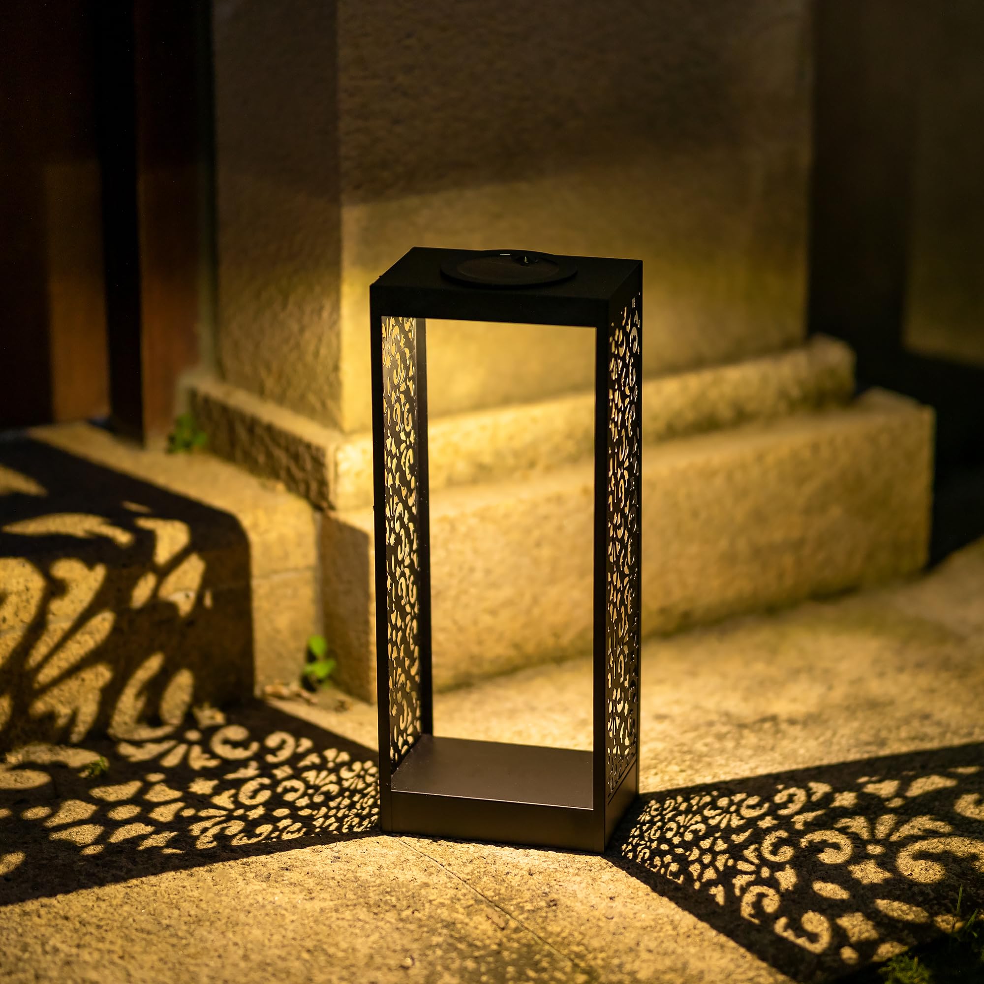 Staymoment Große Solarlaterne für Außen Garten: 39 cm LED Solarleuchten als Balkon Deko Schwarz Gartendeko Solar Windlicht outdoor Boho Stil