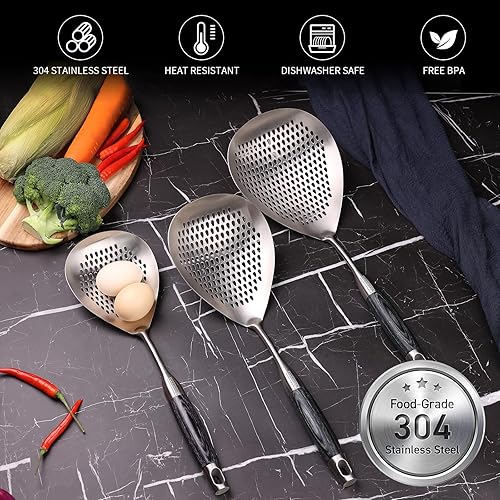 Miniatura 2 de Skimmer - Cuchara ranurada de acero inoxidable 304 de 15 pulgadas para pasta, cuchara para cocinar y freír, cuchara coladora de metal para cocina
