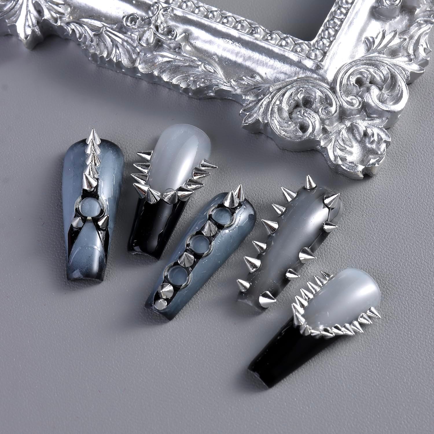 3D Mini Metal Punk Nail Art Studs Mixed Sizes Gold Silver Square Spire & Cone Spikes Alloy Nail Rivets Jewelry for Women Gothic Manicure Accessories DIY Crafts Decorations
