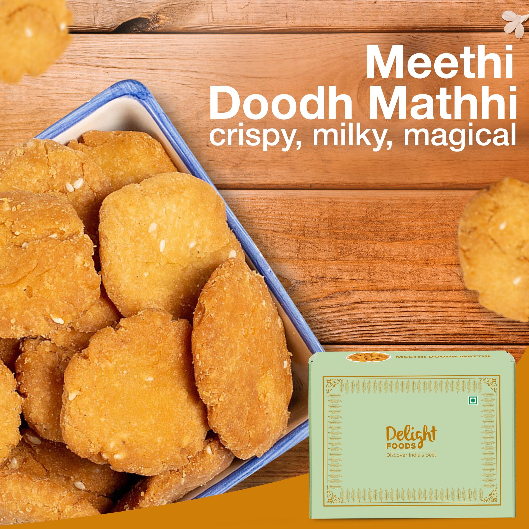 Delight Foods Doodh Milk Maththi 300g β Premium Milk Mathri Snacks | Crispy Ready-to-Eat Evening Tea Time Snack | Traditional Indian Sweet Mathi | Wholesome, Crisp & Hygienically Packed 1