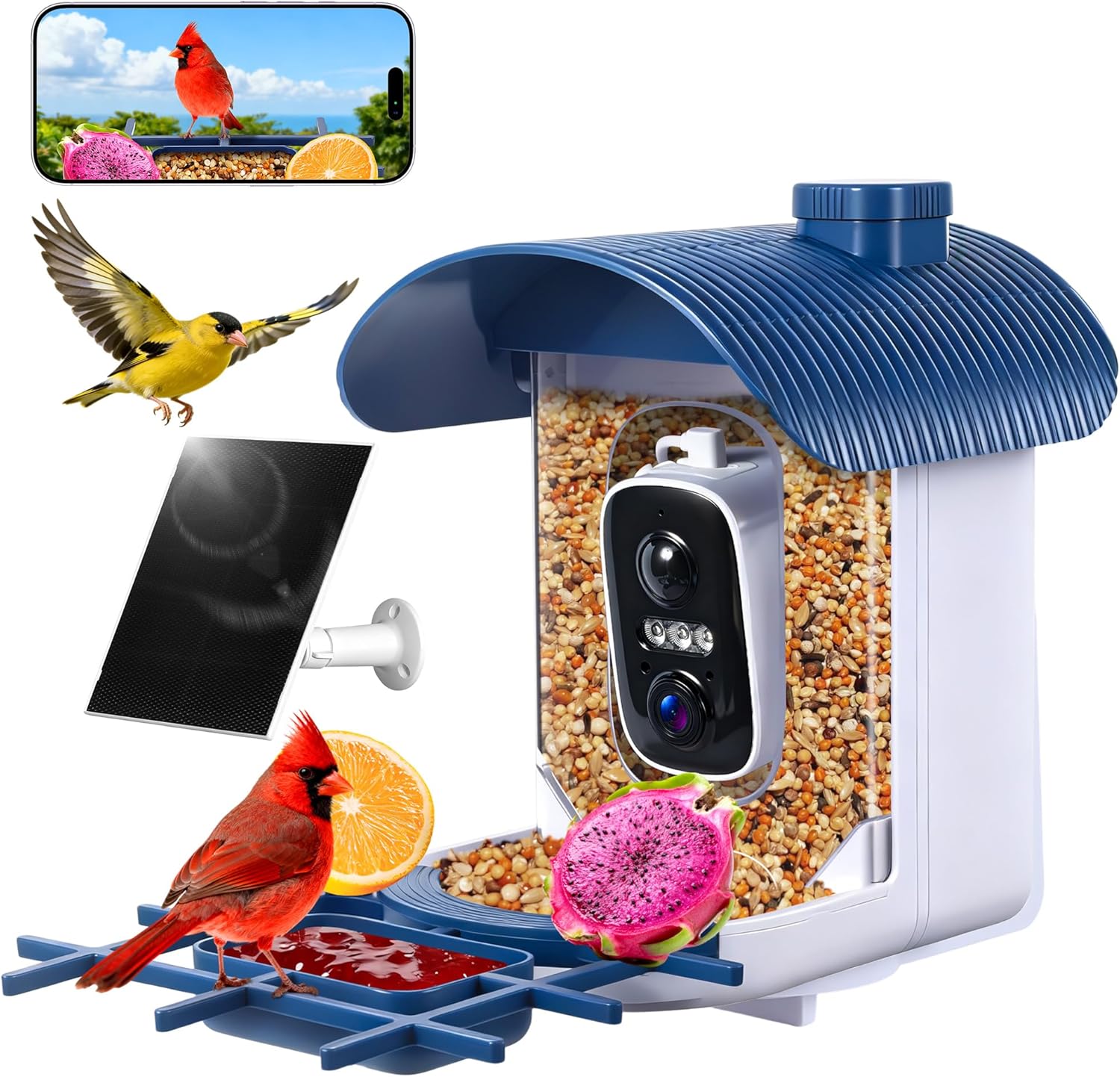 Smart Bird Feeder with Camera : 2K HD Video Live Stream, AI Birds Species Identification ＆ Instant Arrival Alerts, Solar Bird Feeder Camera for Outdoor Backyard - Ideal Gifts for Mom Dad Birdlovers